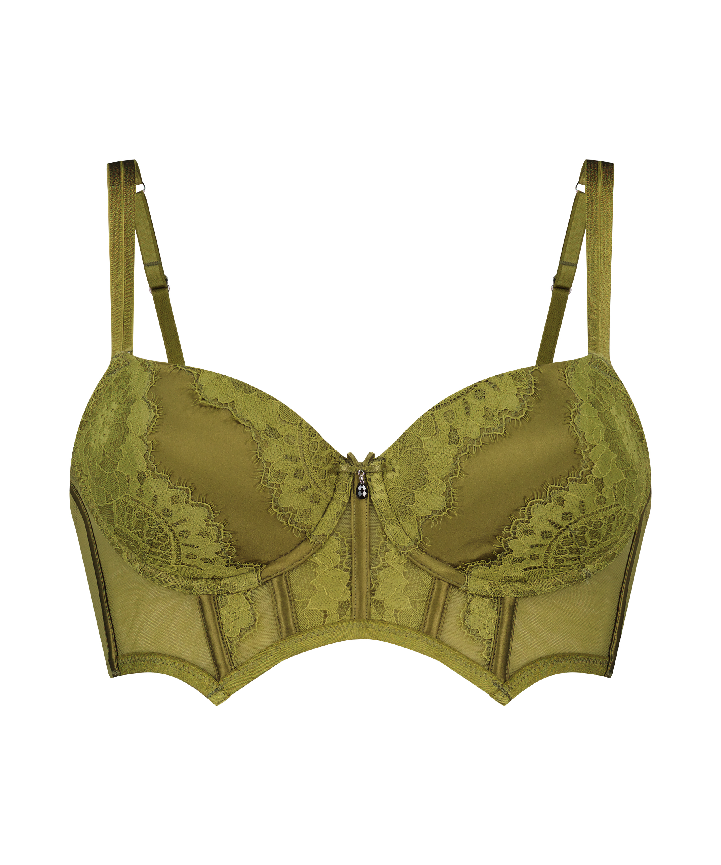 Amelie Padded Underwired Longline Bra, Green, main