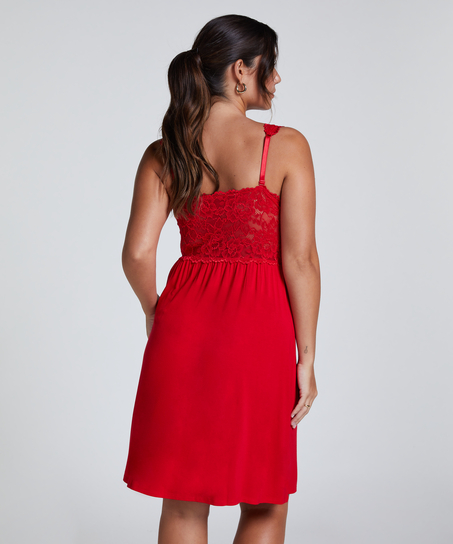 Nora Lace Slip Dress, Red