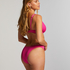 Scallop Lurex High-Leg Bikini Bottoms, Pink