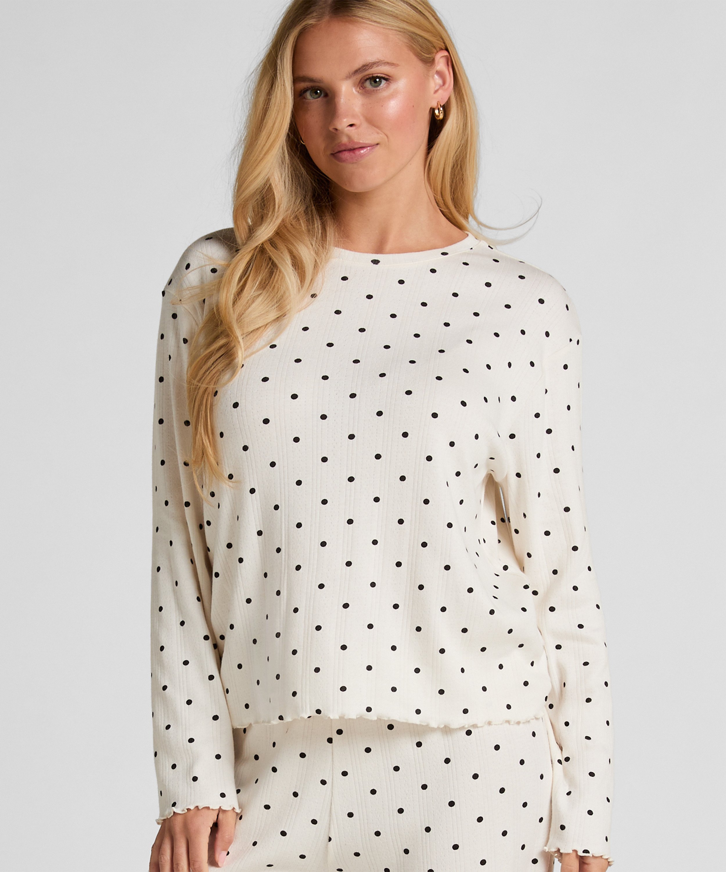 Pyjama Top Loose Pointelle, White, main