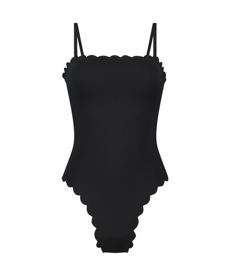 Bandeau Scallop Swimsuit, Black