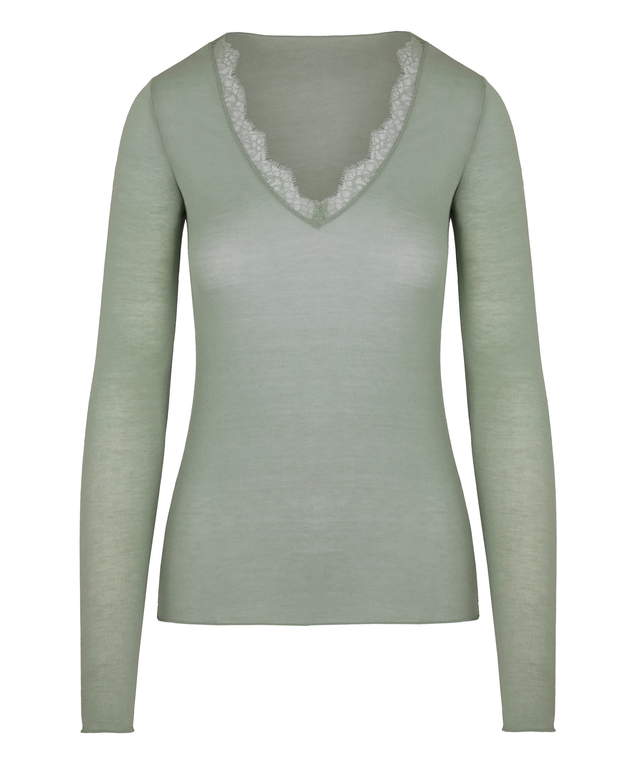super soft Lace V-Neck shirt with Cashmere, Green, main