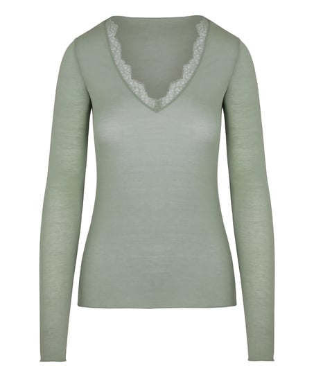 super soft Lace V-Neck shirt with Cashmere, Green