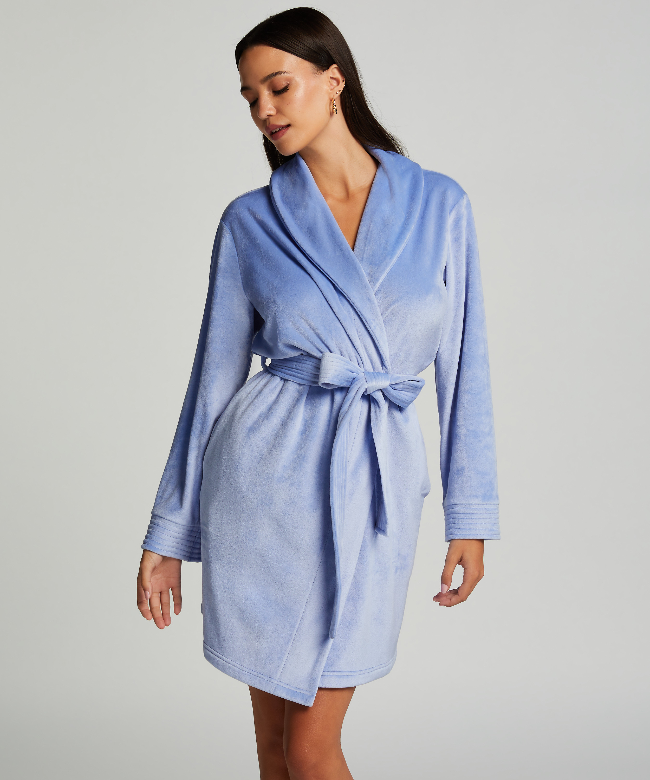 Velours short bathrobe, Blue, main