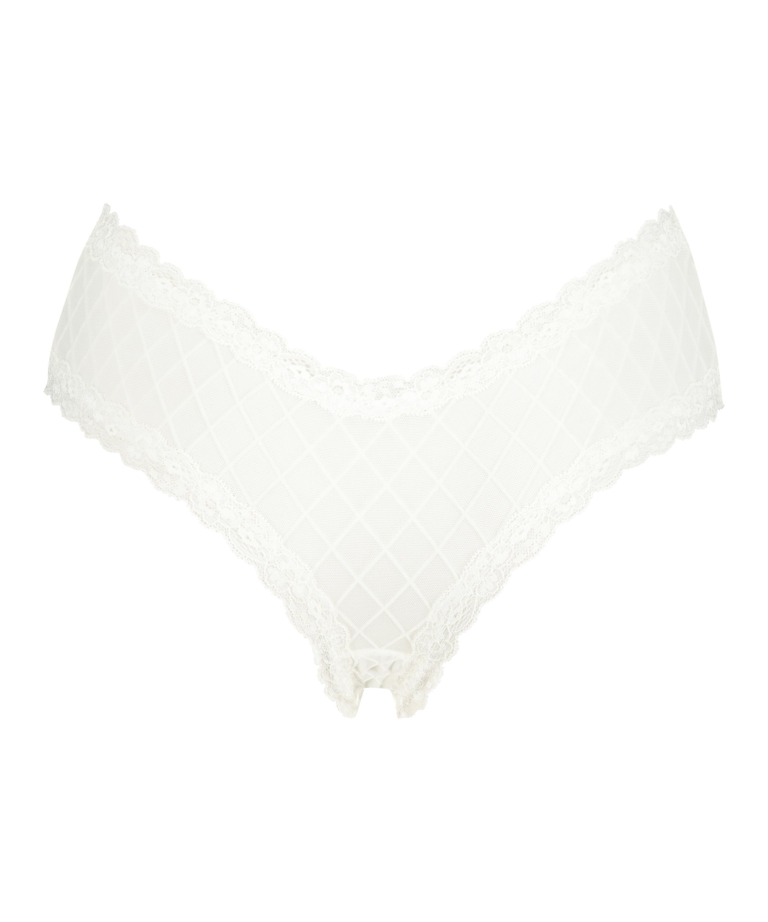 V-shaped Brazilian knickers mesh, White, main