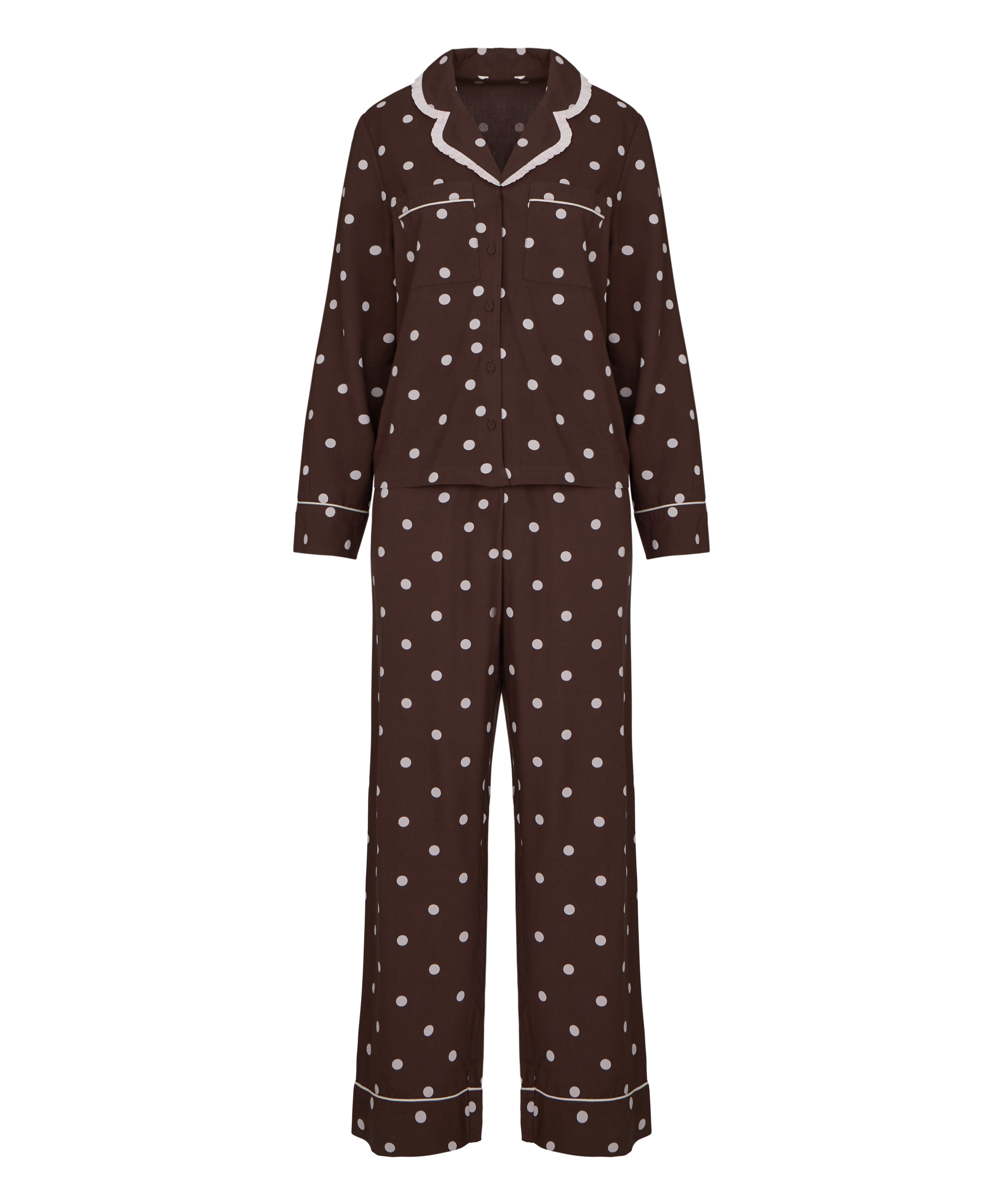 Pyjama Set Poplin Ruffle, Brown, main