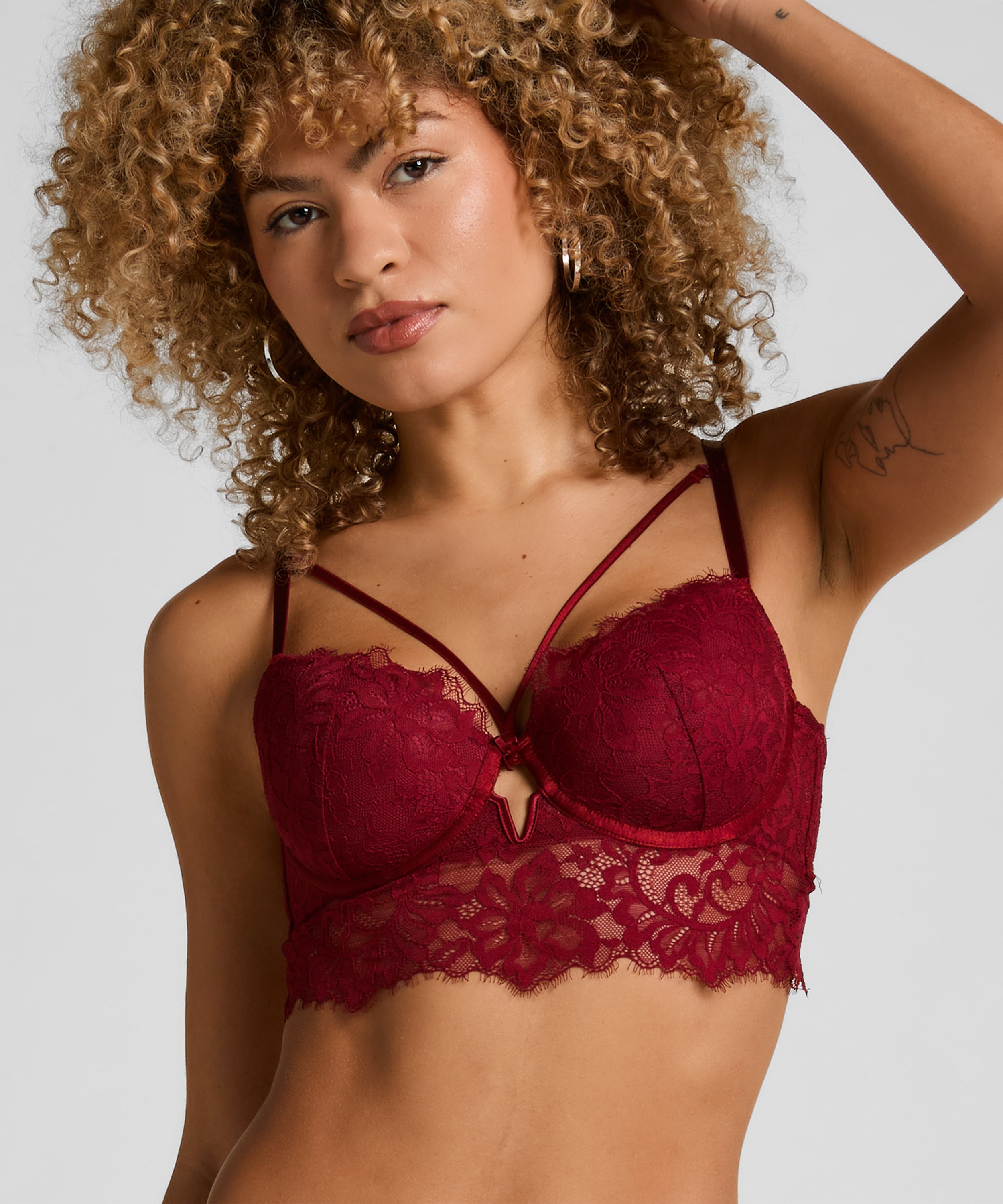 Isabella Padded Underwired Longline Bra, Red, main