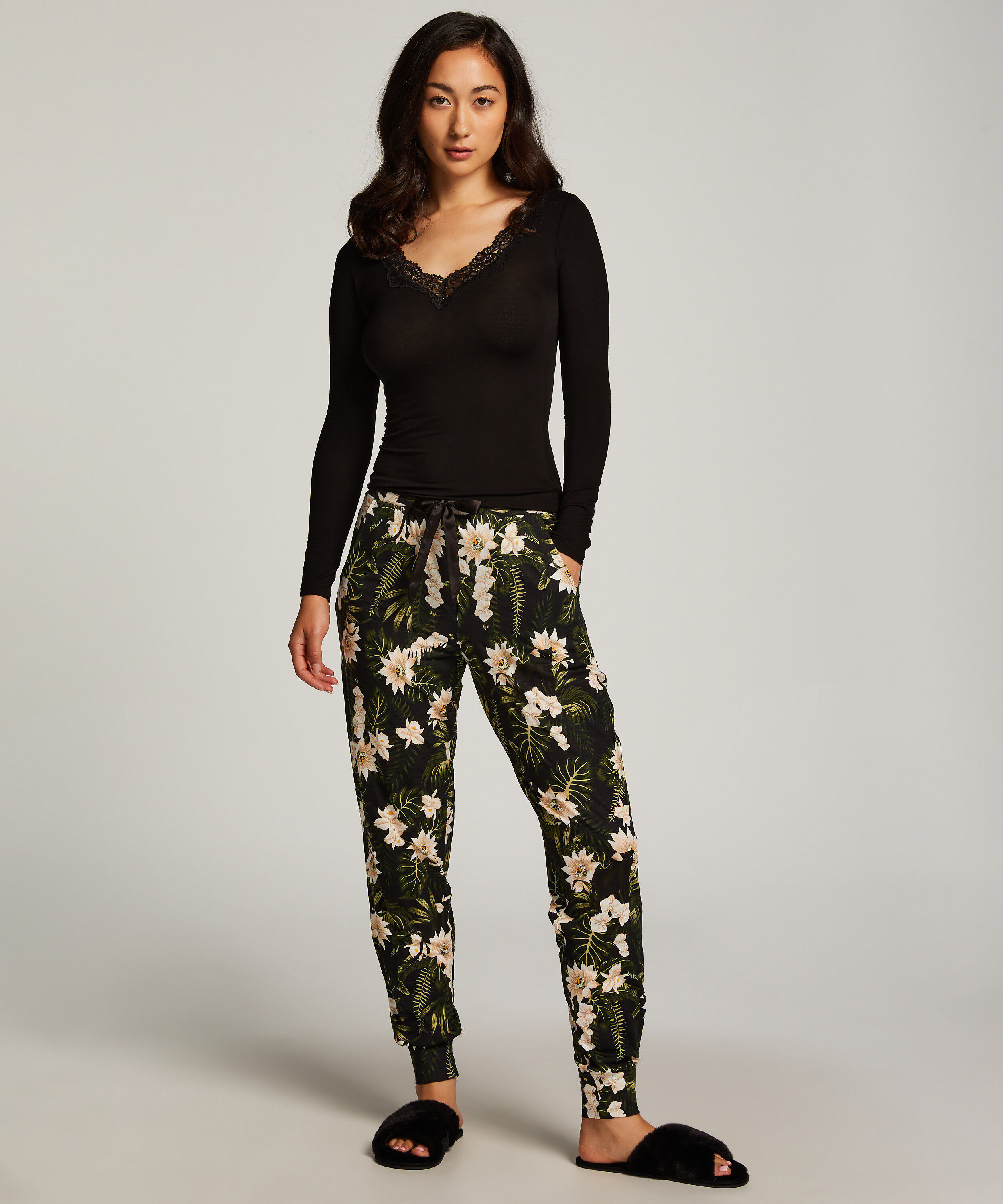 Jersey Long-sleeved Pyjama Top, Black