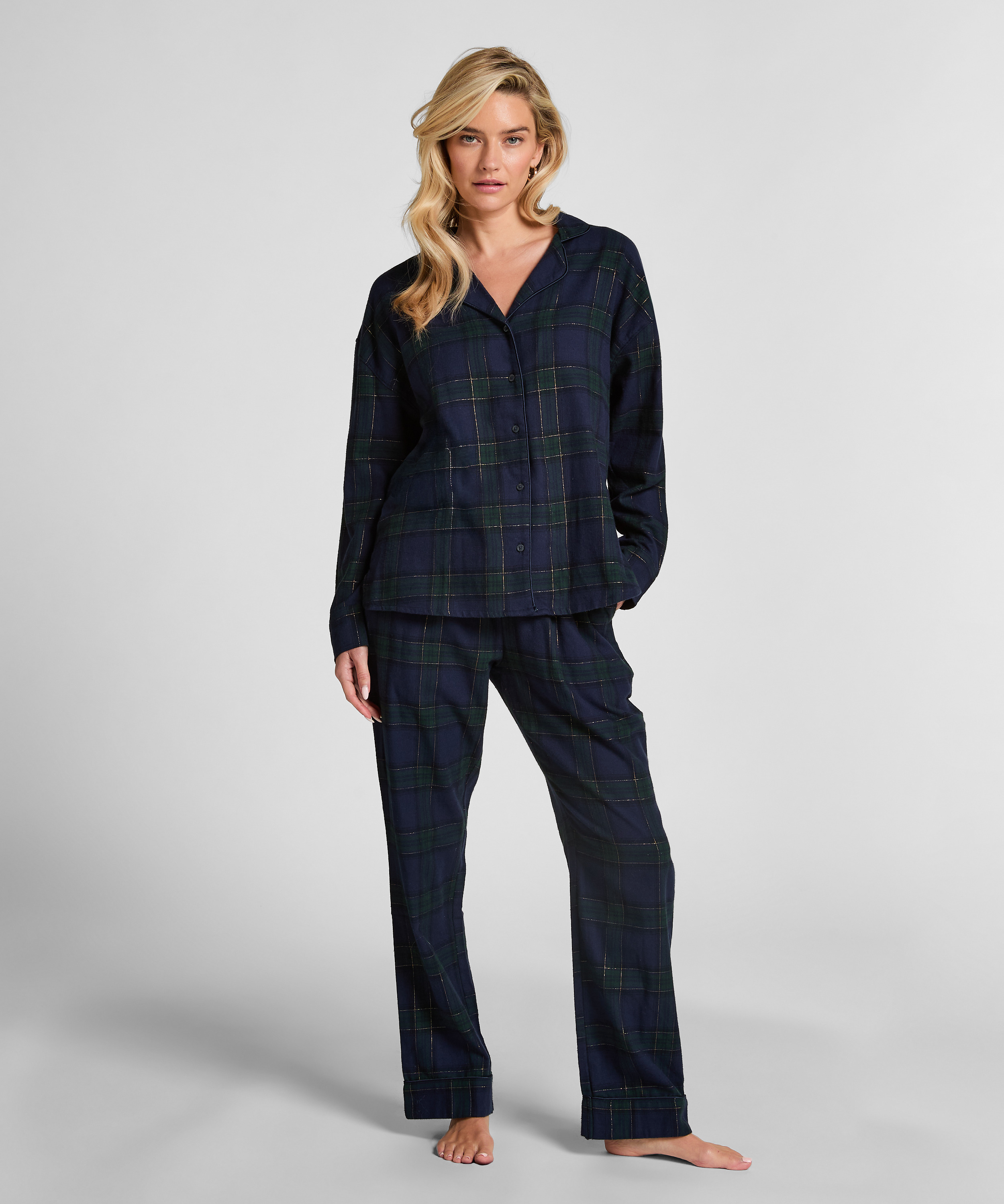 Flannel Pyjama Top, Blue, main