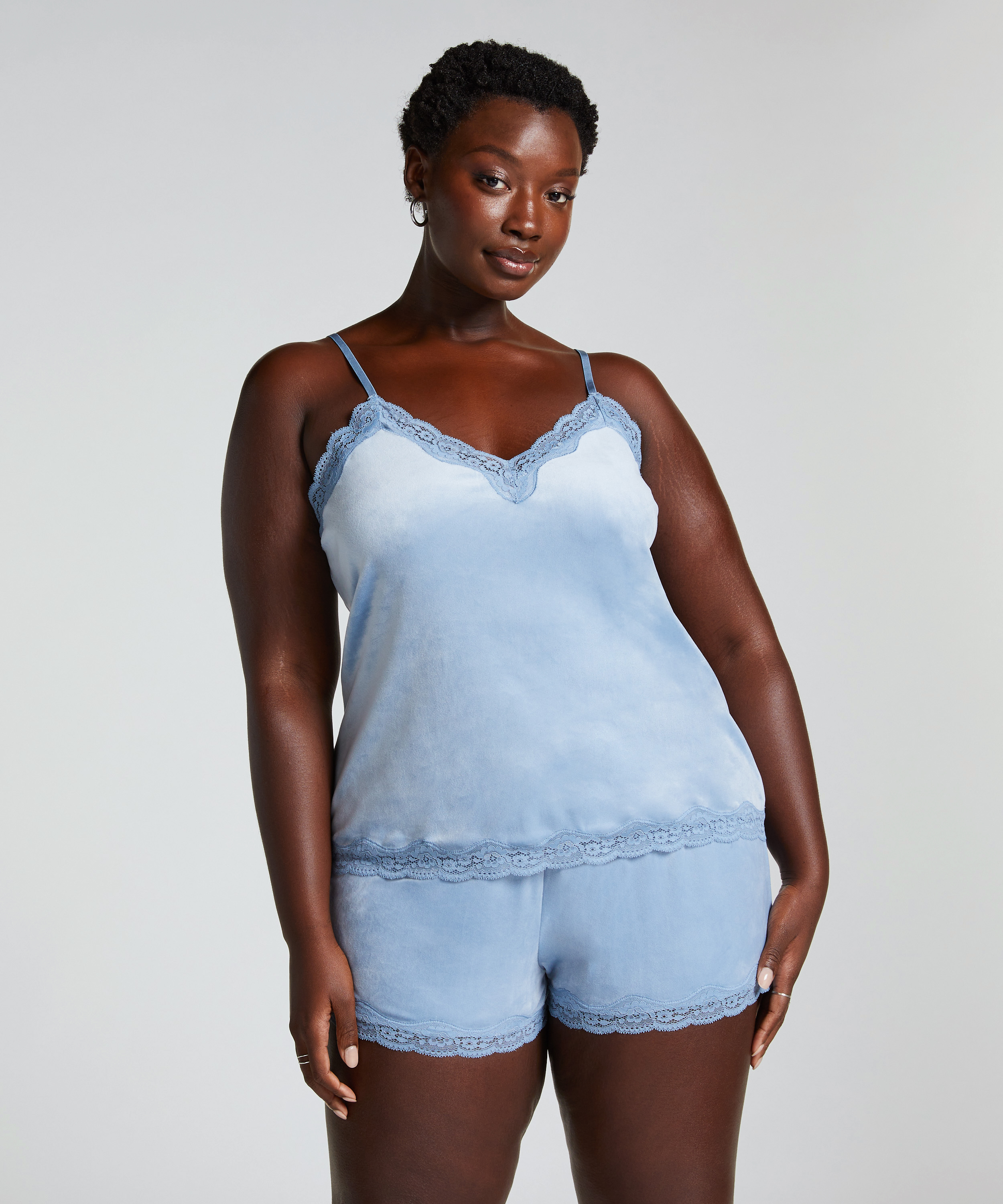 Velours Lace Cami Top, Blue, main