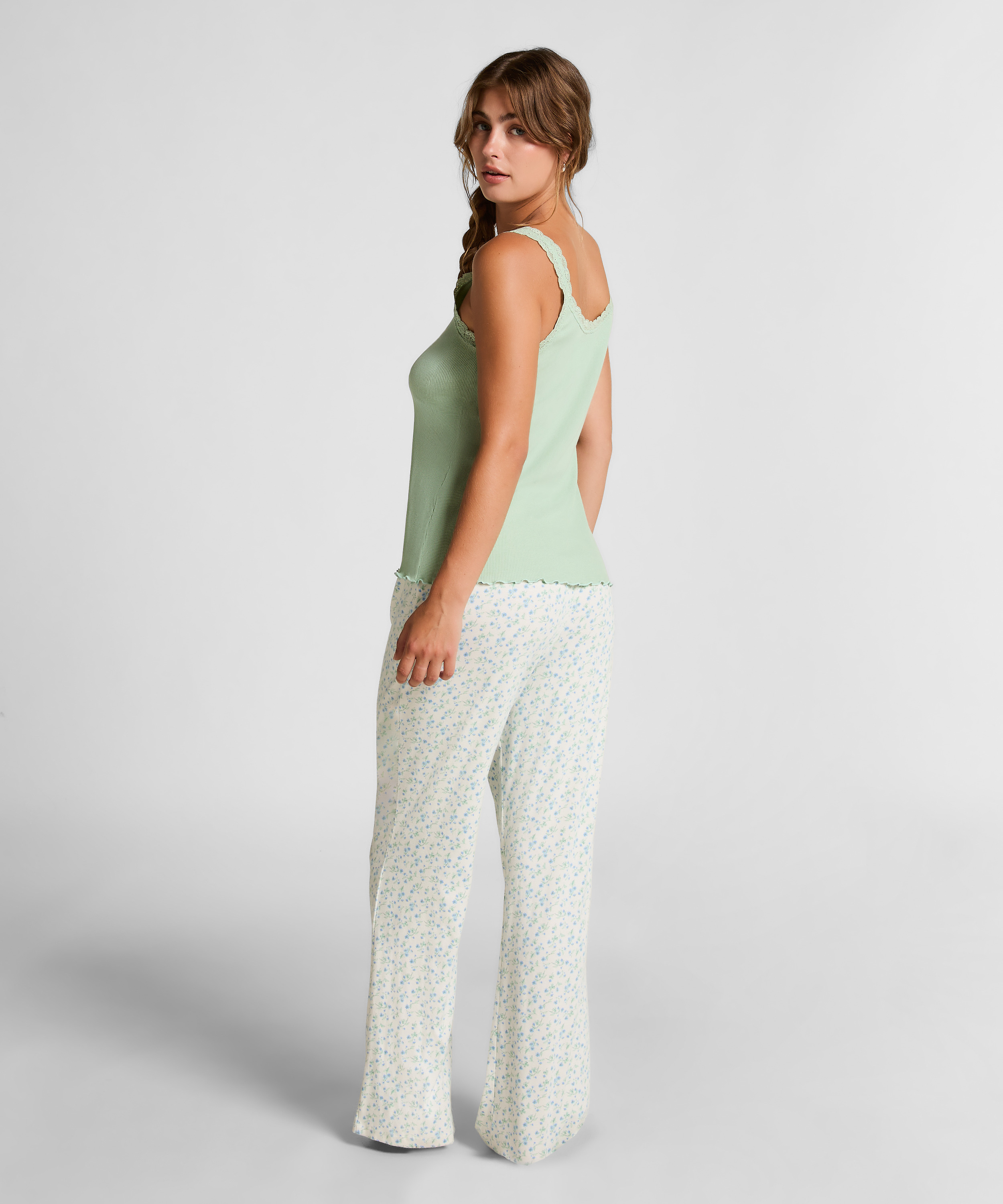 Singlet Rib Jersey Lace, Green, main