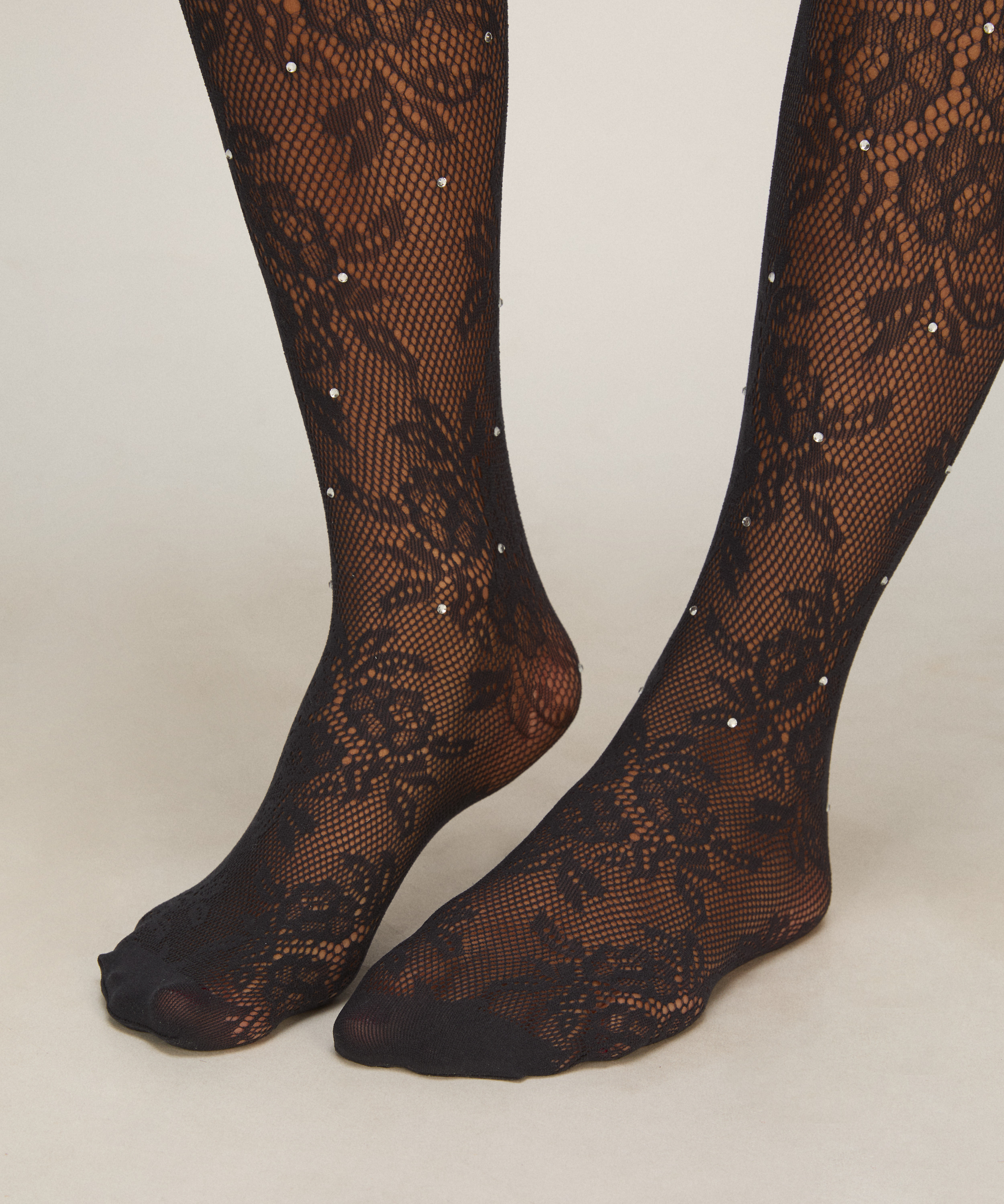 Tight Allover Lace Rhinestones, Black, main
