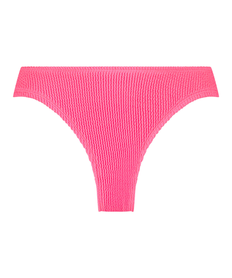 Crinkle High-Leg Bikini Bottoms, Pink
