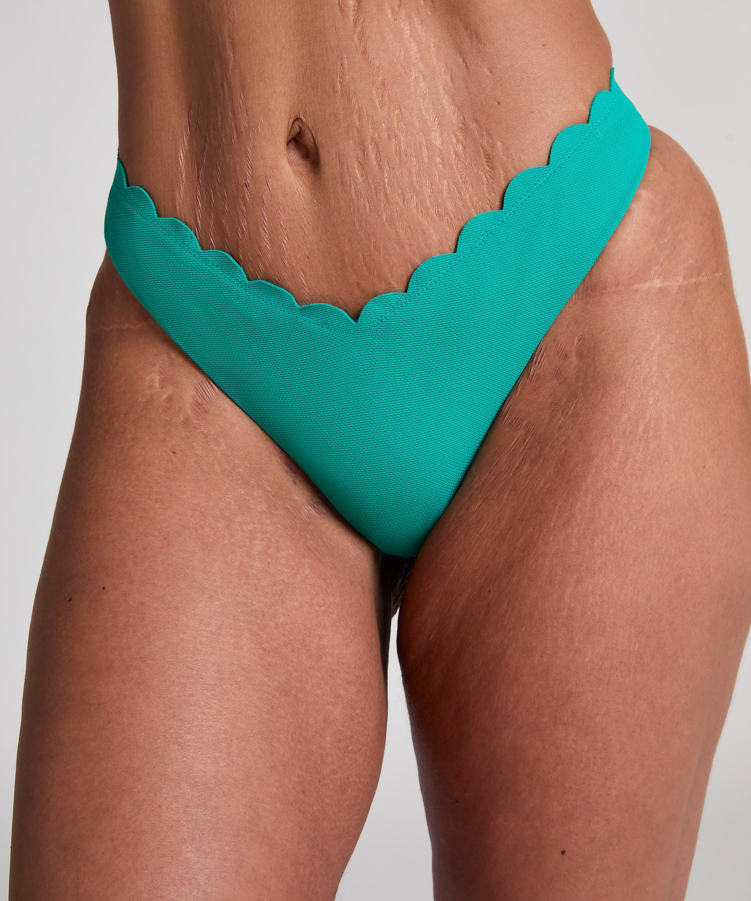 Scallop High-Leg Bikini Bottoms, Green, main