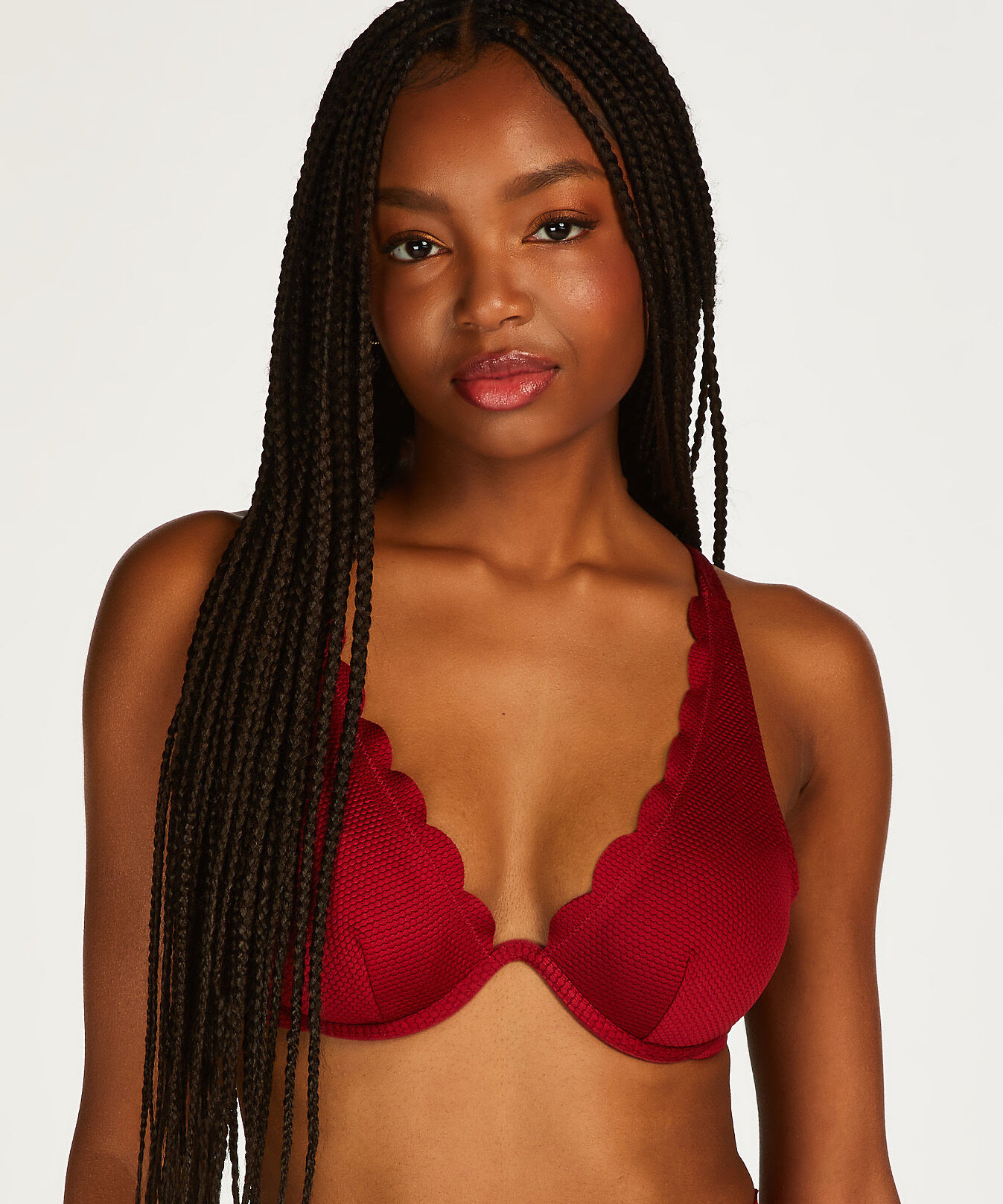 Scallop Non-Padded Underwired Bikini Top, Red