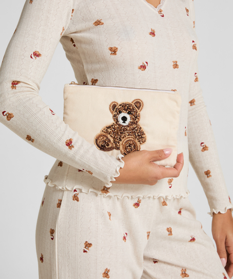 Bear Beaded Pouch, Beige