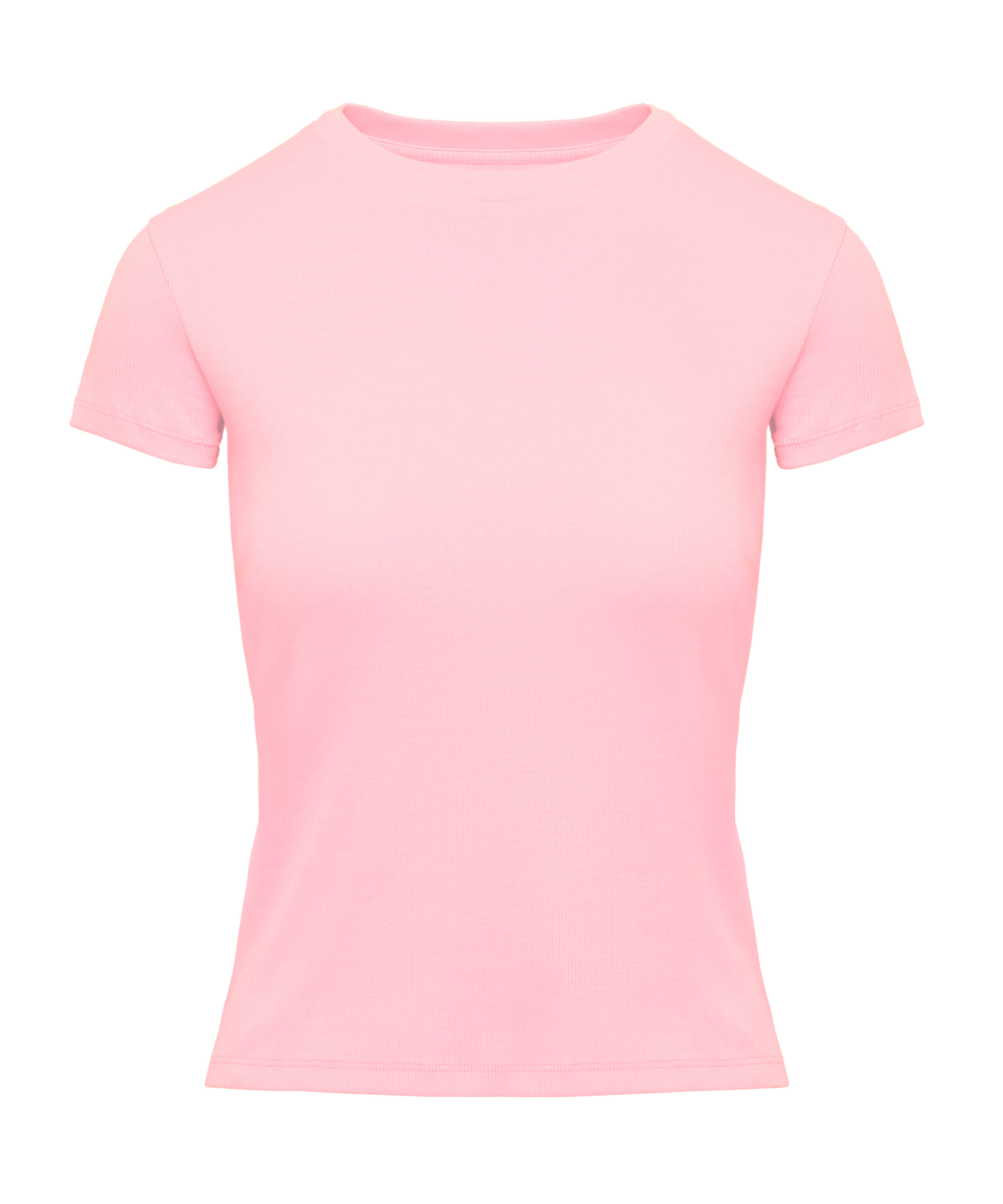 Ribbed Crew Neck Short-Sleeved Pyjama Top, Pink, main