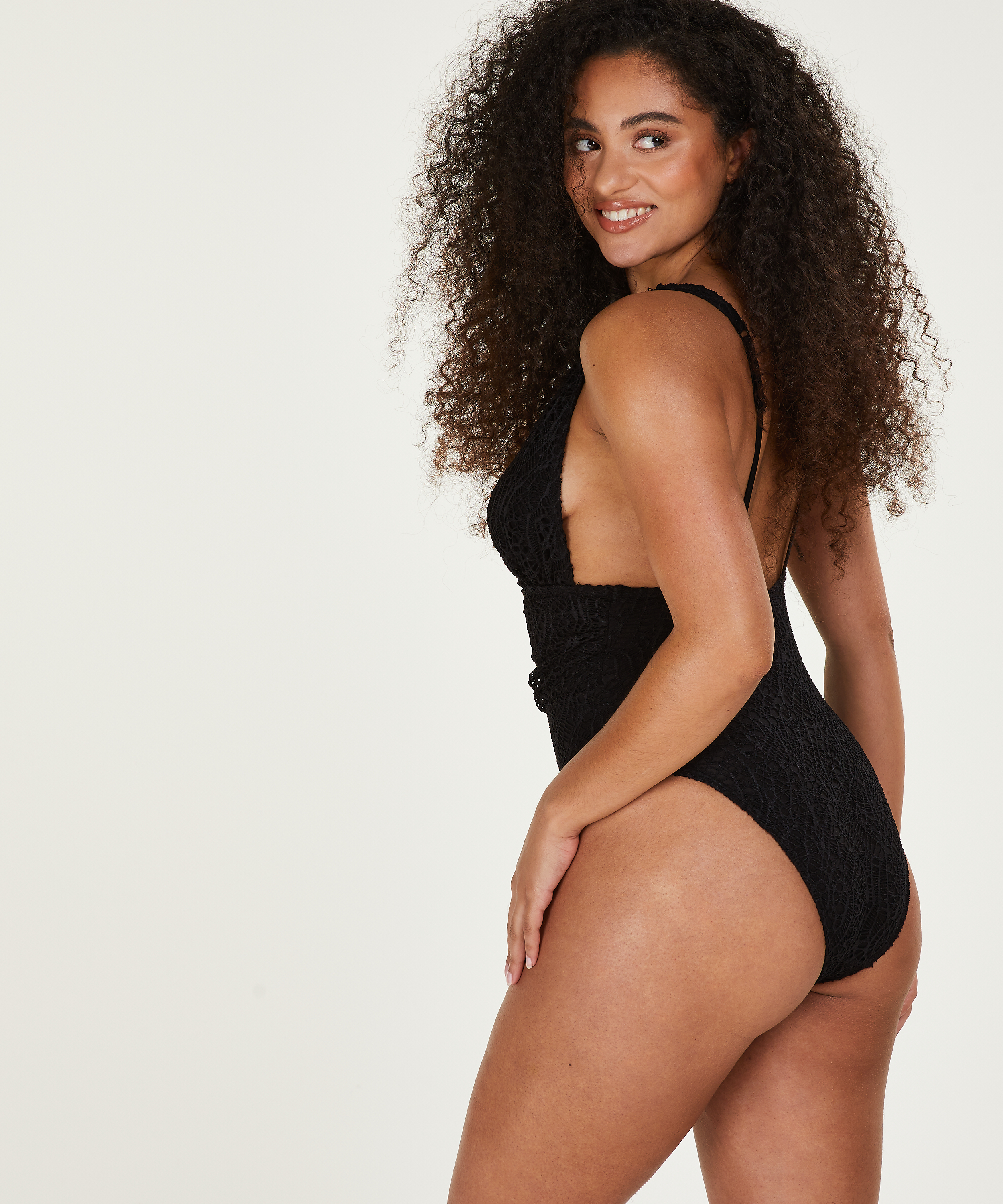 Crochet swimsuit, Black, main