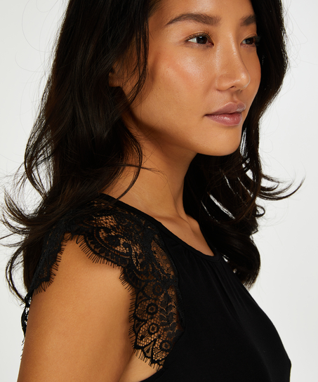 Jersey Lace Singlet, Black