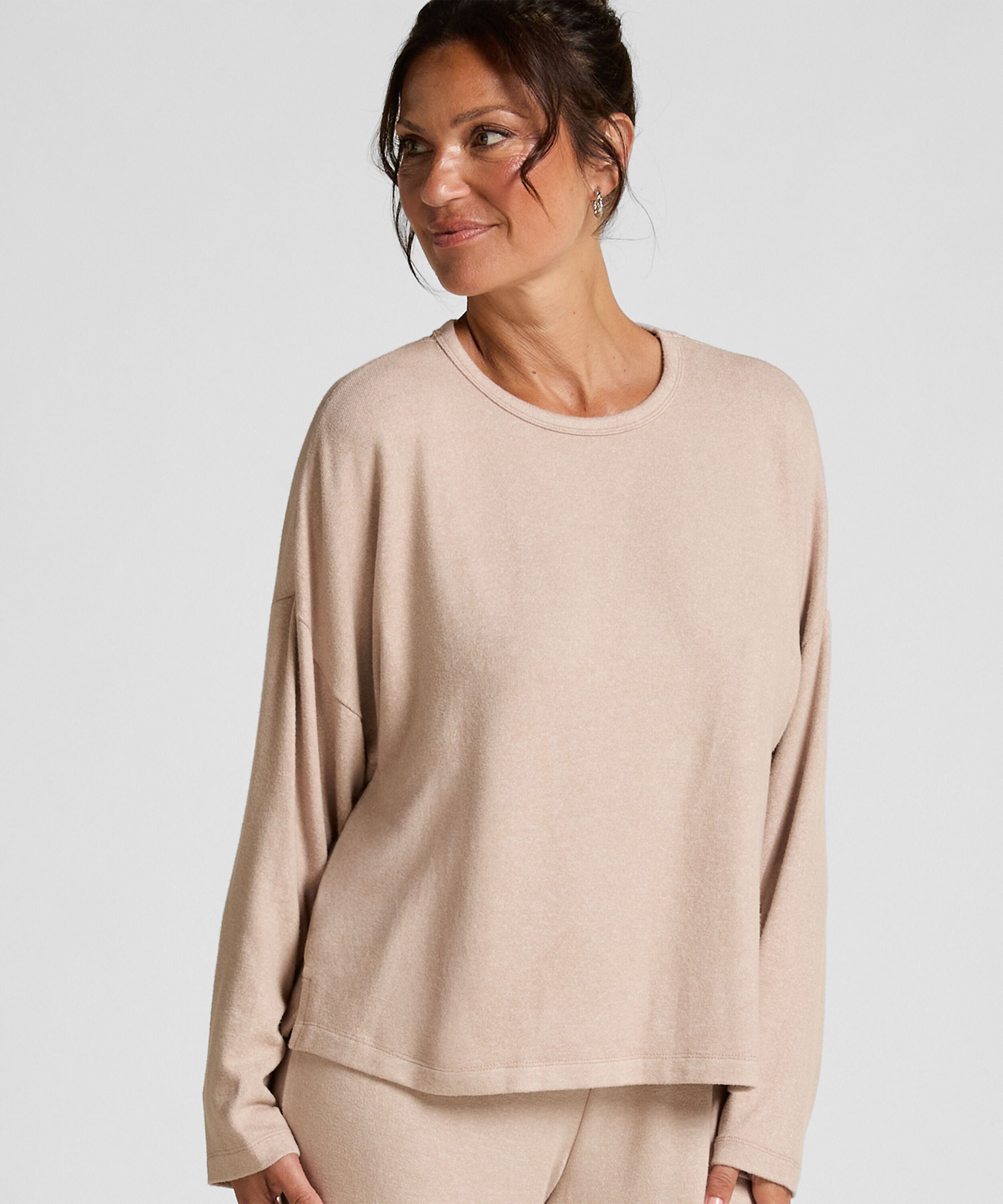 Jersey Long-Sleeved Pyjama Top, Beige
