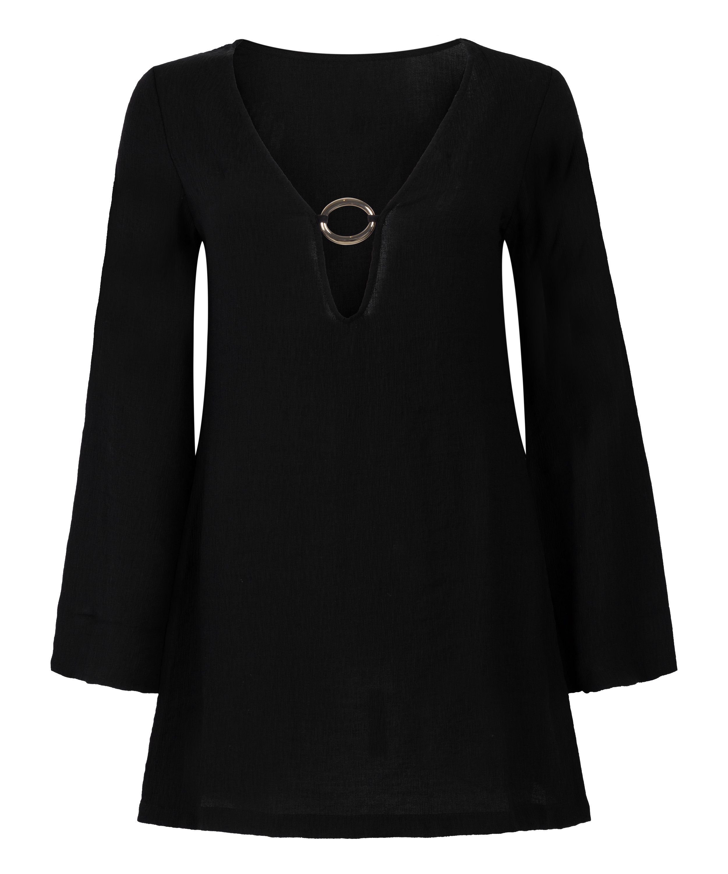 Beach Long-Sleeved Ring Dress, Black, main