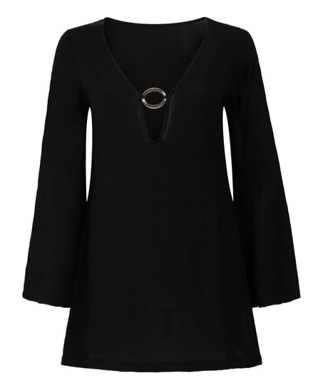 Beach Long-Sleeved Ring Dress, Black