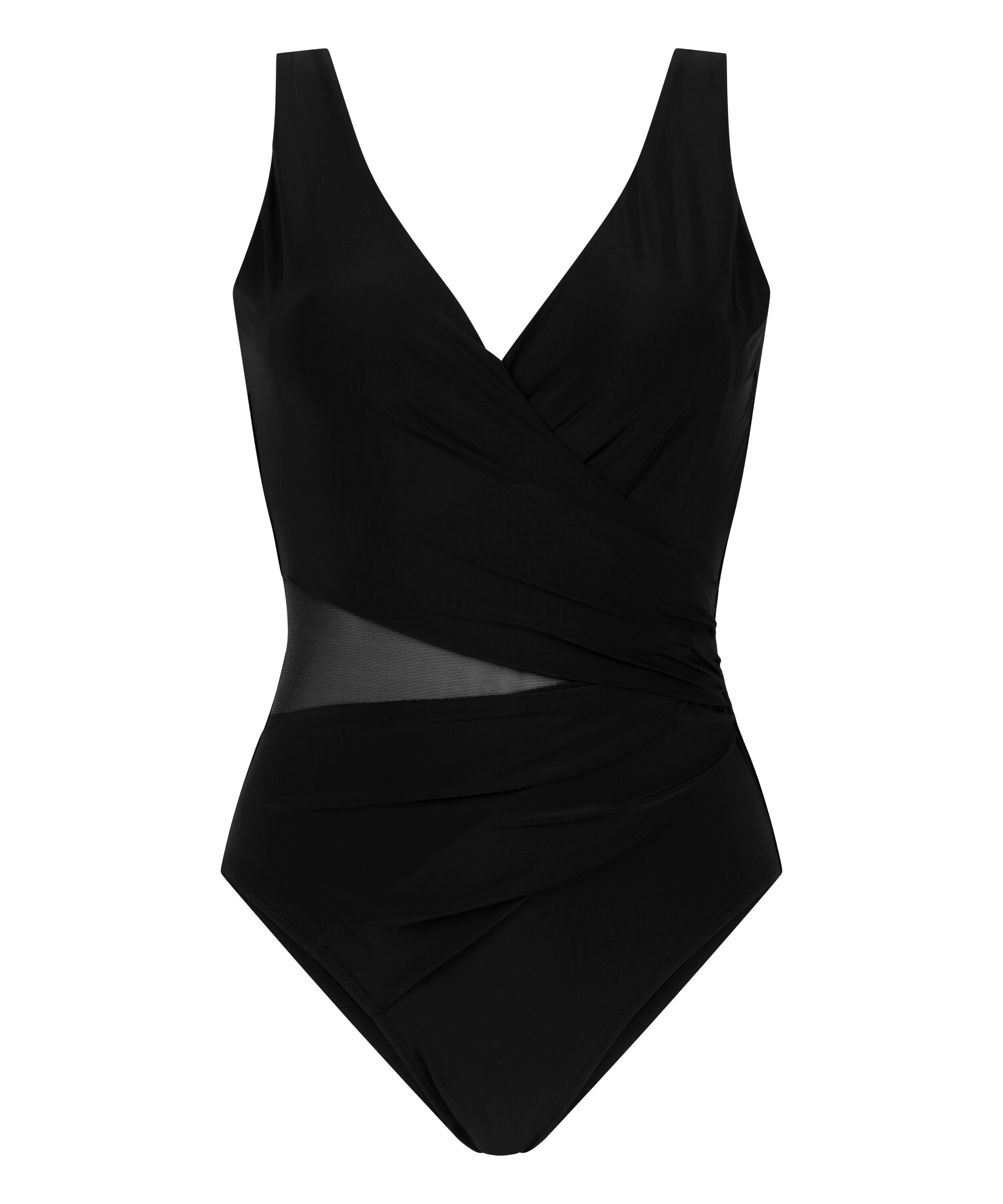 Shaping Shell Mesh Swimsuit, Black