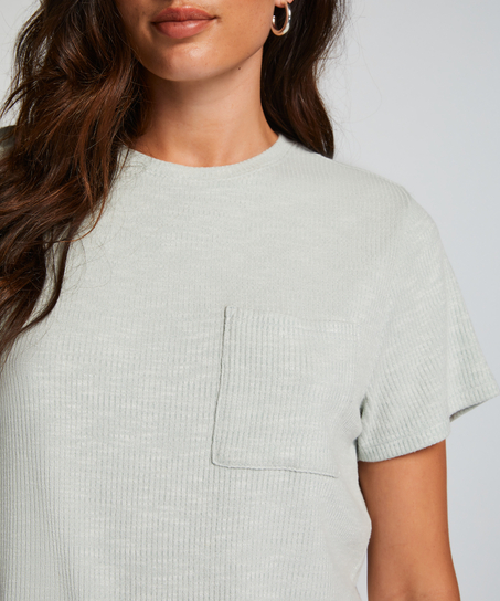 Rib Short-Sleeved Top, Green