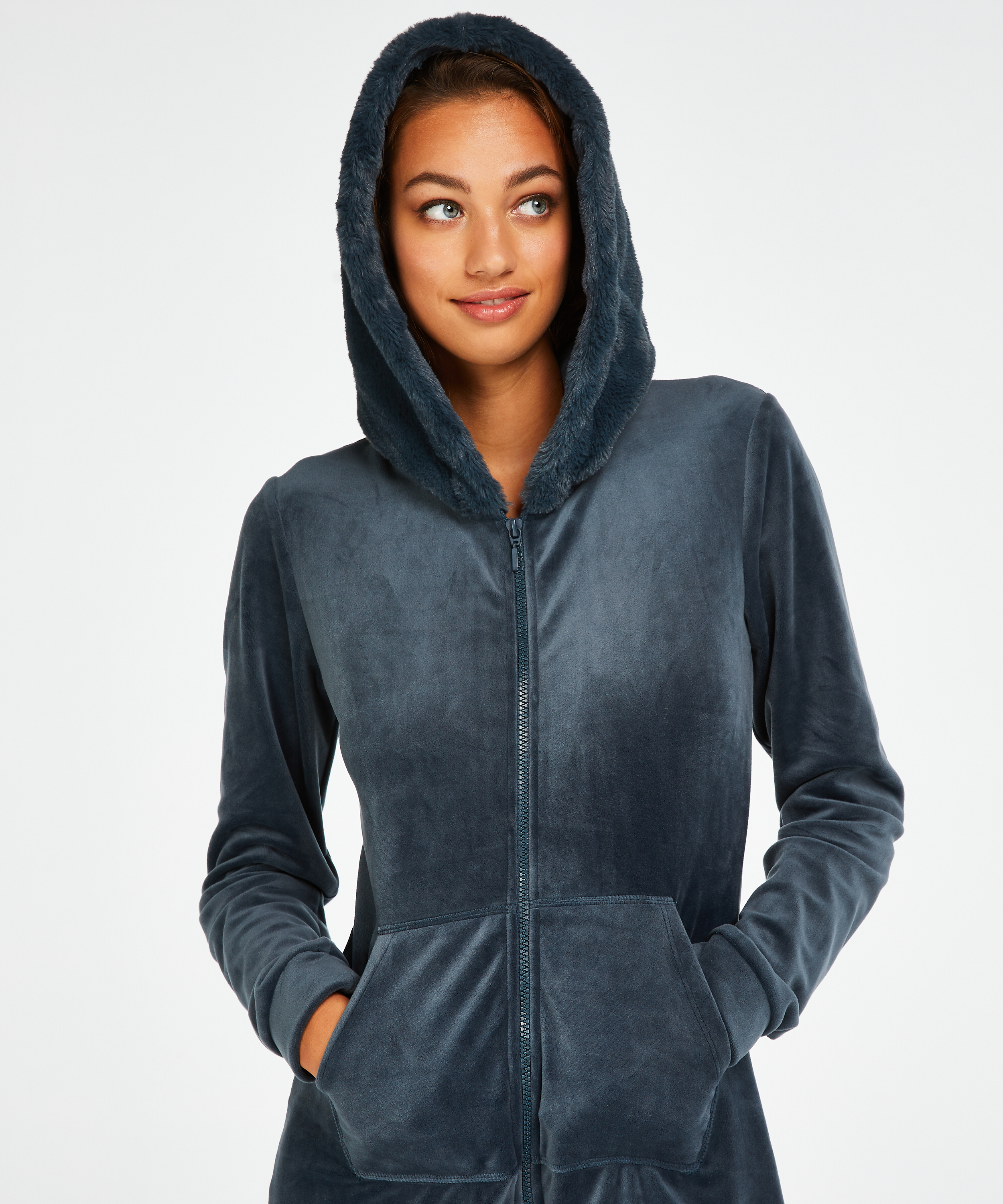 Velvet onesie, Blue, main