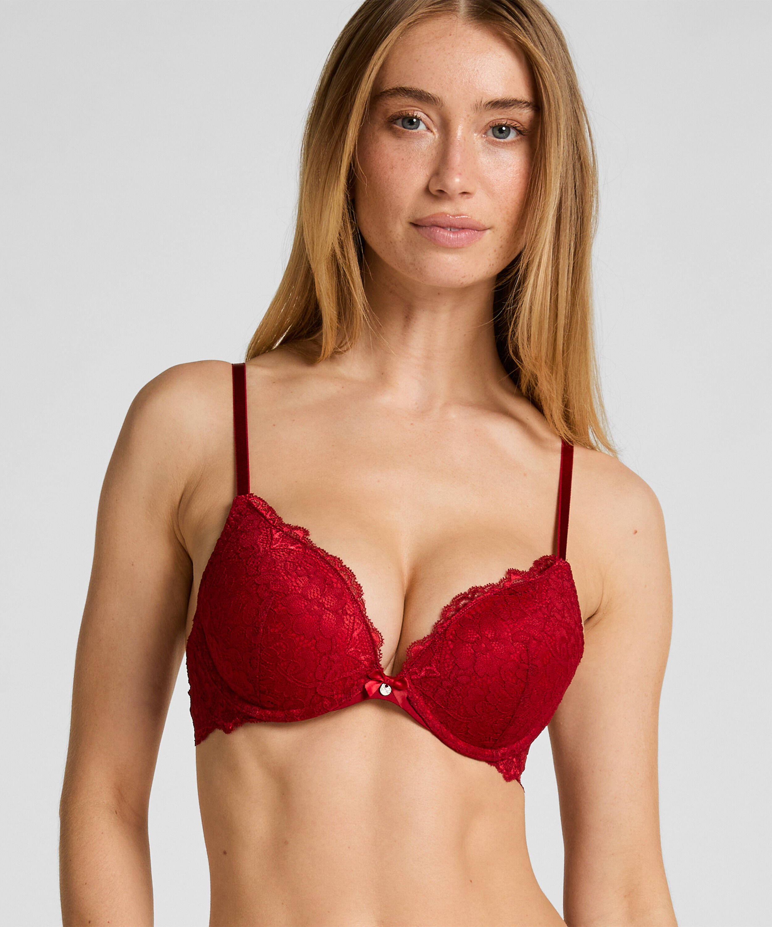 Marine Padded Push-Up Underwired Bra, Red