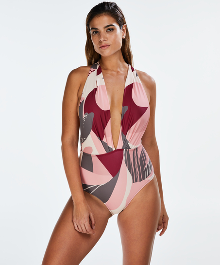 Print Game high leg swimsuit, Pink