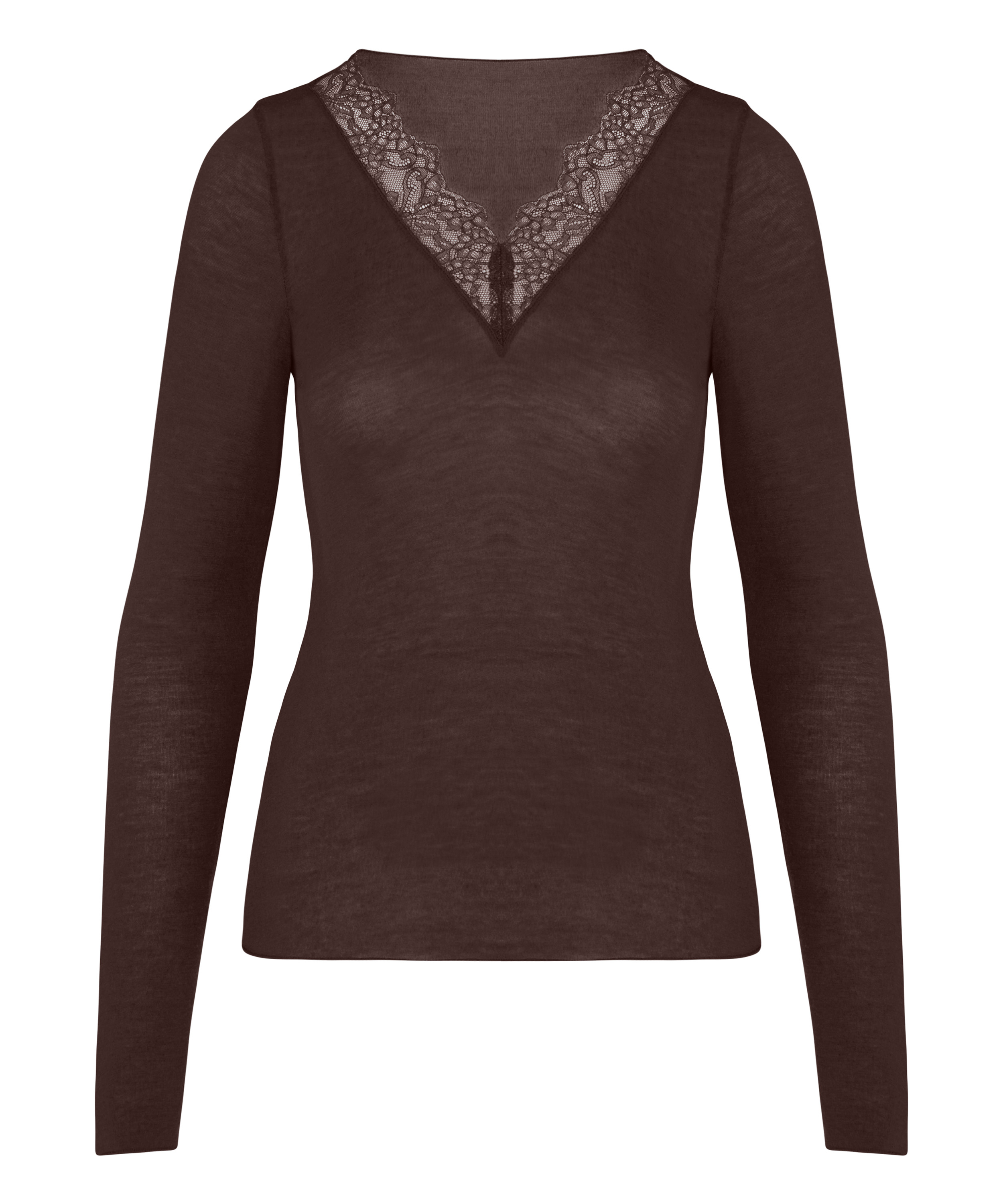 super soft Lace V-Neck shirt with Cashmere, Brown, main