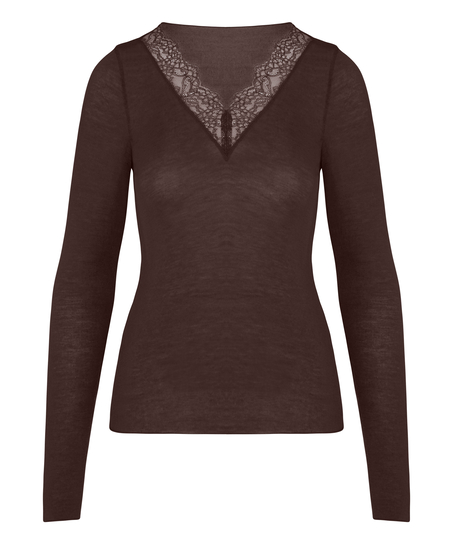 super soft Lace V-Neck shirt with Cashmere, Brown