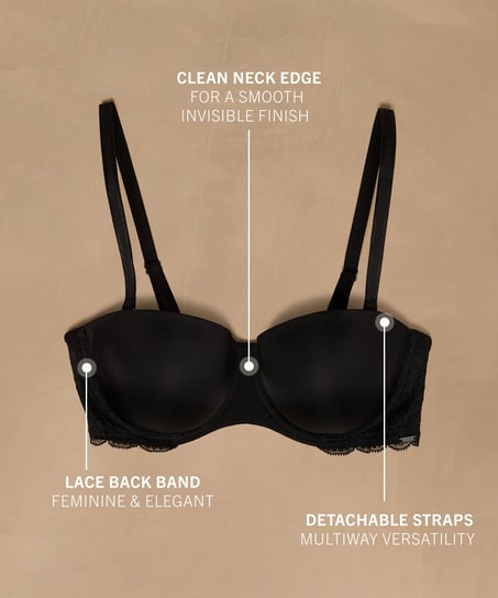 Angie Padded Strapless Underwired Bra, Black