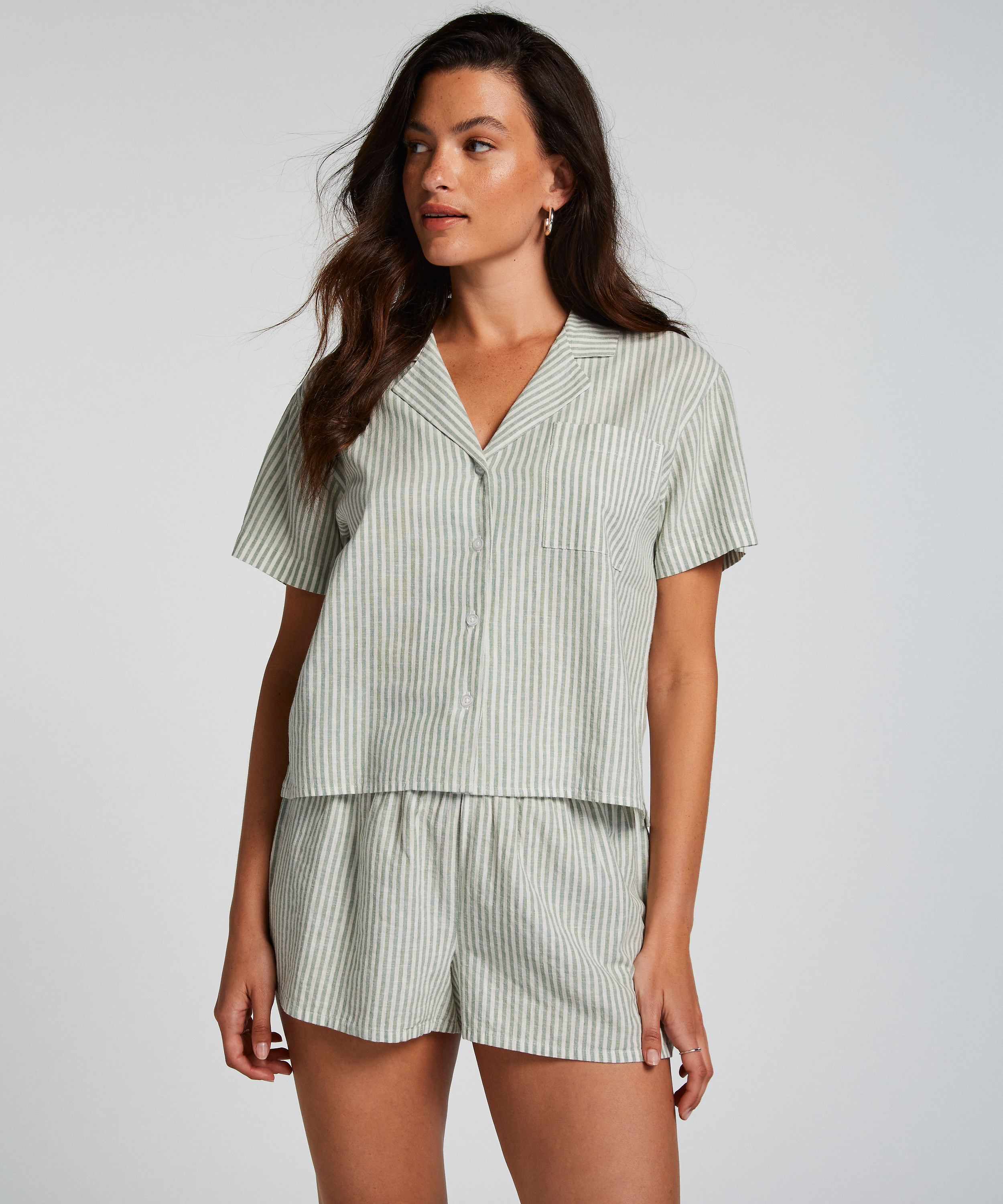 Linen Pyjama Top, Green, main