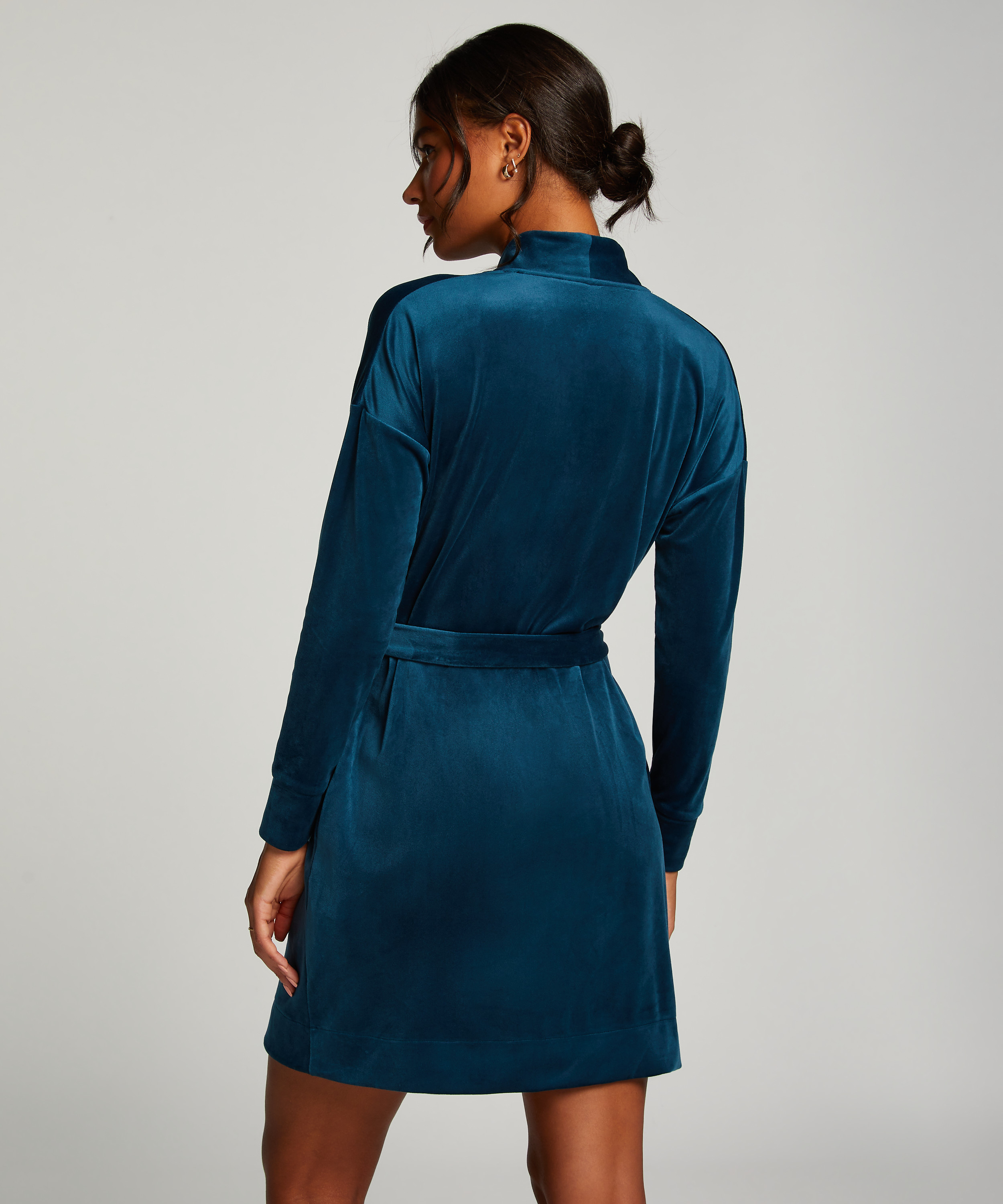 Velours short bathrobe, Blue, main