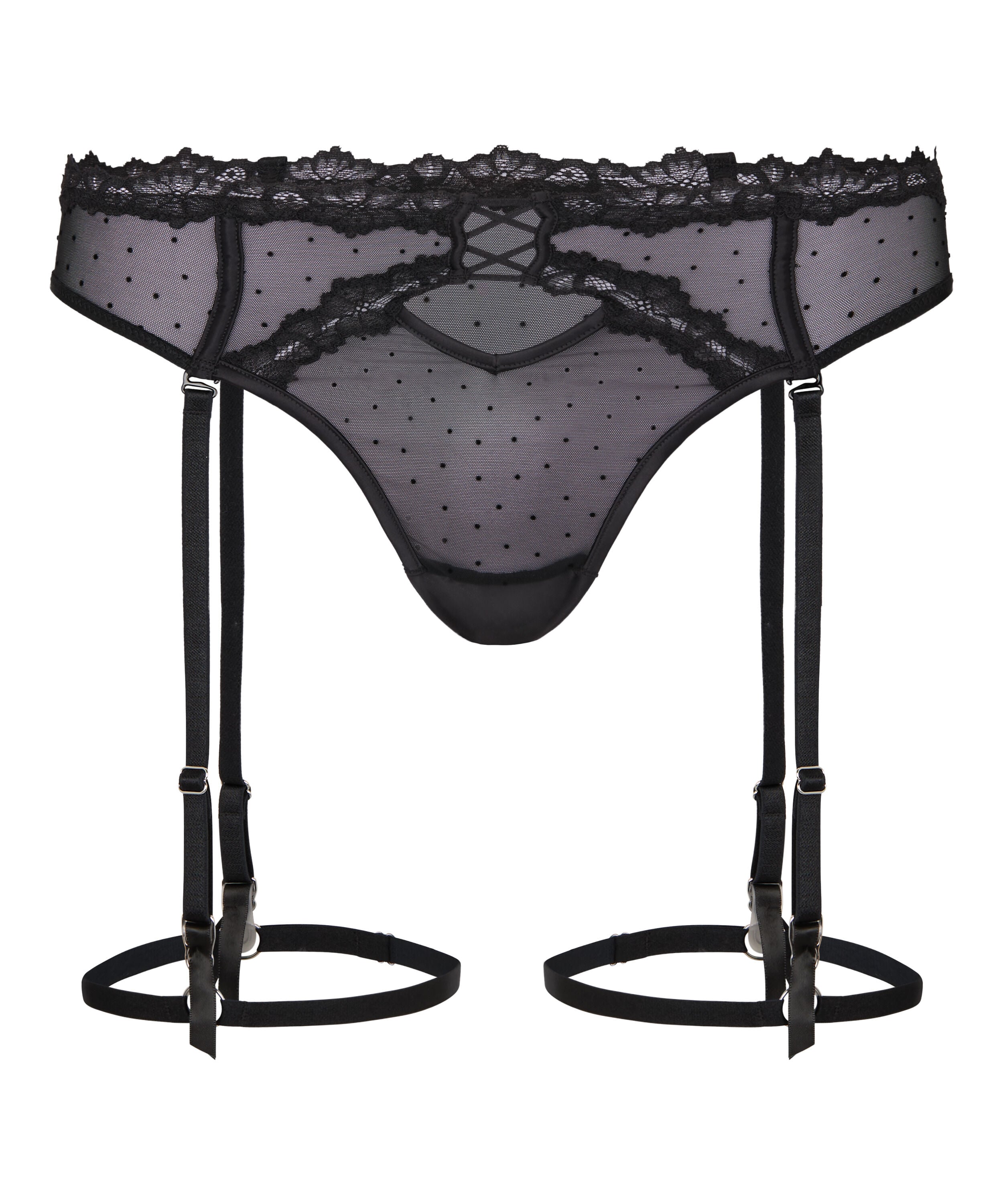 High Waisted Suspender Thong Kat, Black