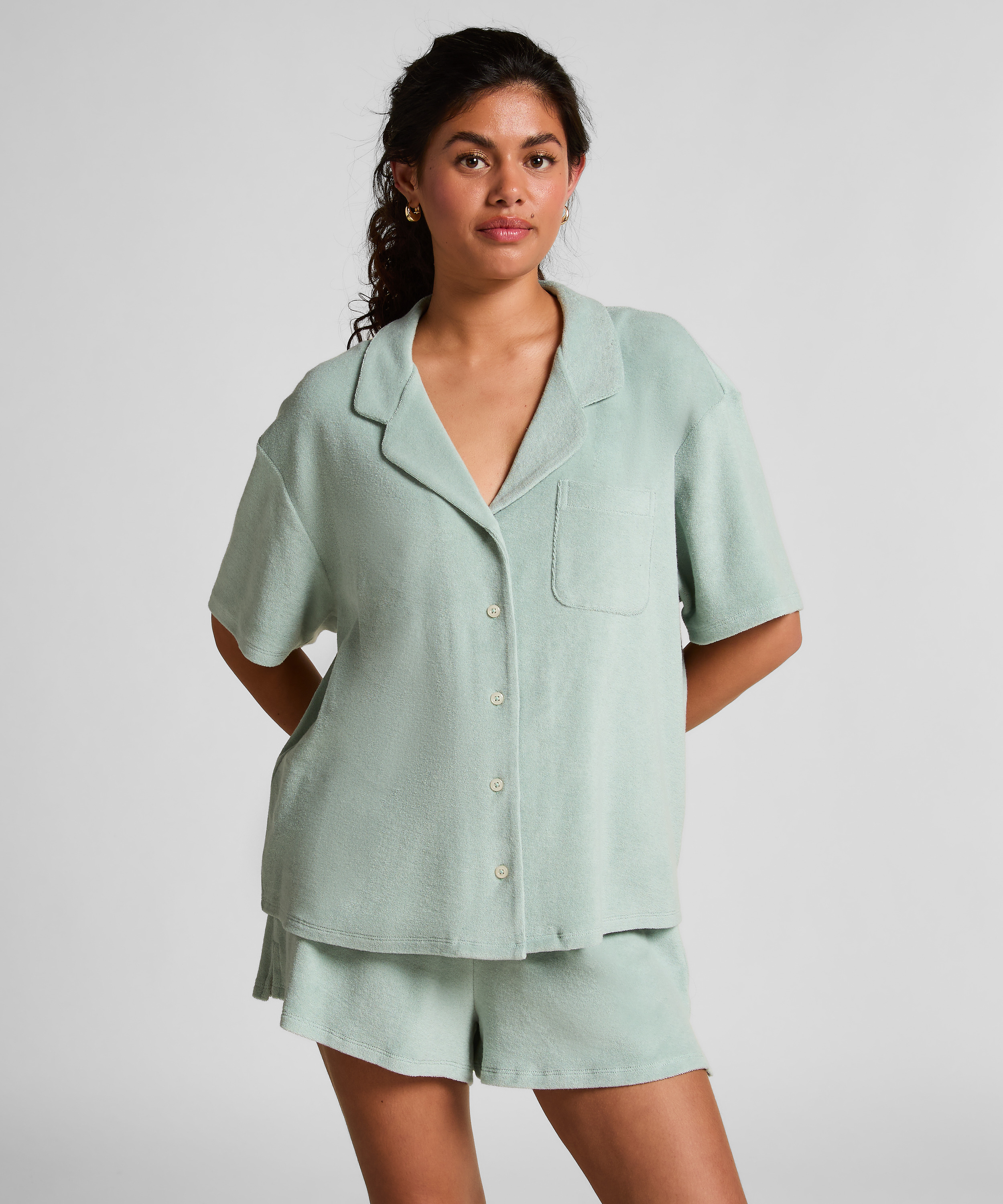 Towel Texture Button-Up Shirt, Green, main