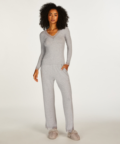 Long Sleeve Lace Pajama Set, Gray