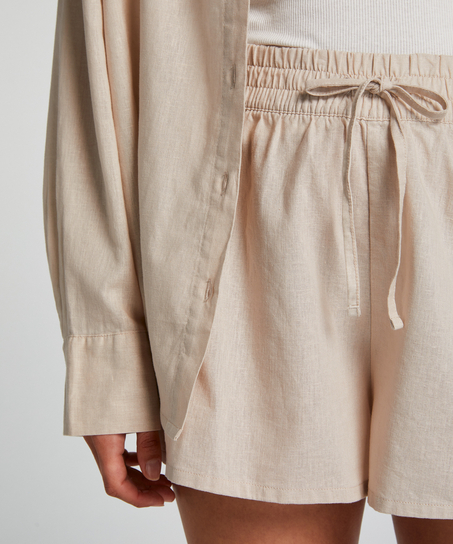 Linen Pyjama Shorts, Beige