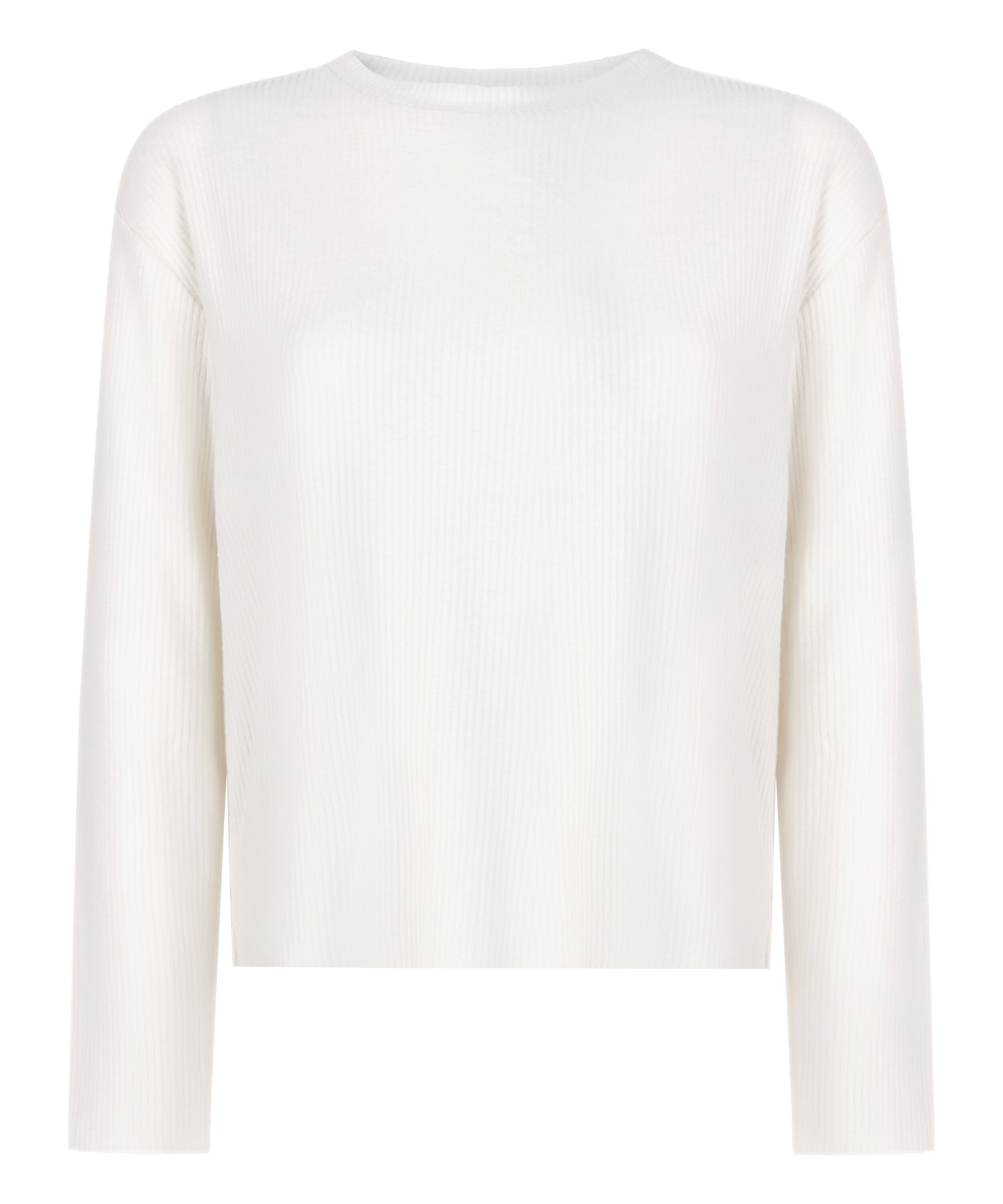 Long-sleeved Knitted Ribbed Pyjama Top, White