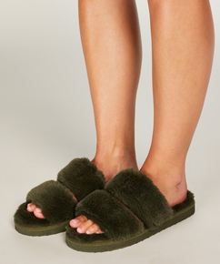 Fake Fur Slippers, Green