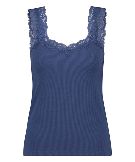 Ribbed Lace Singlet, Blue