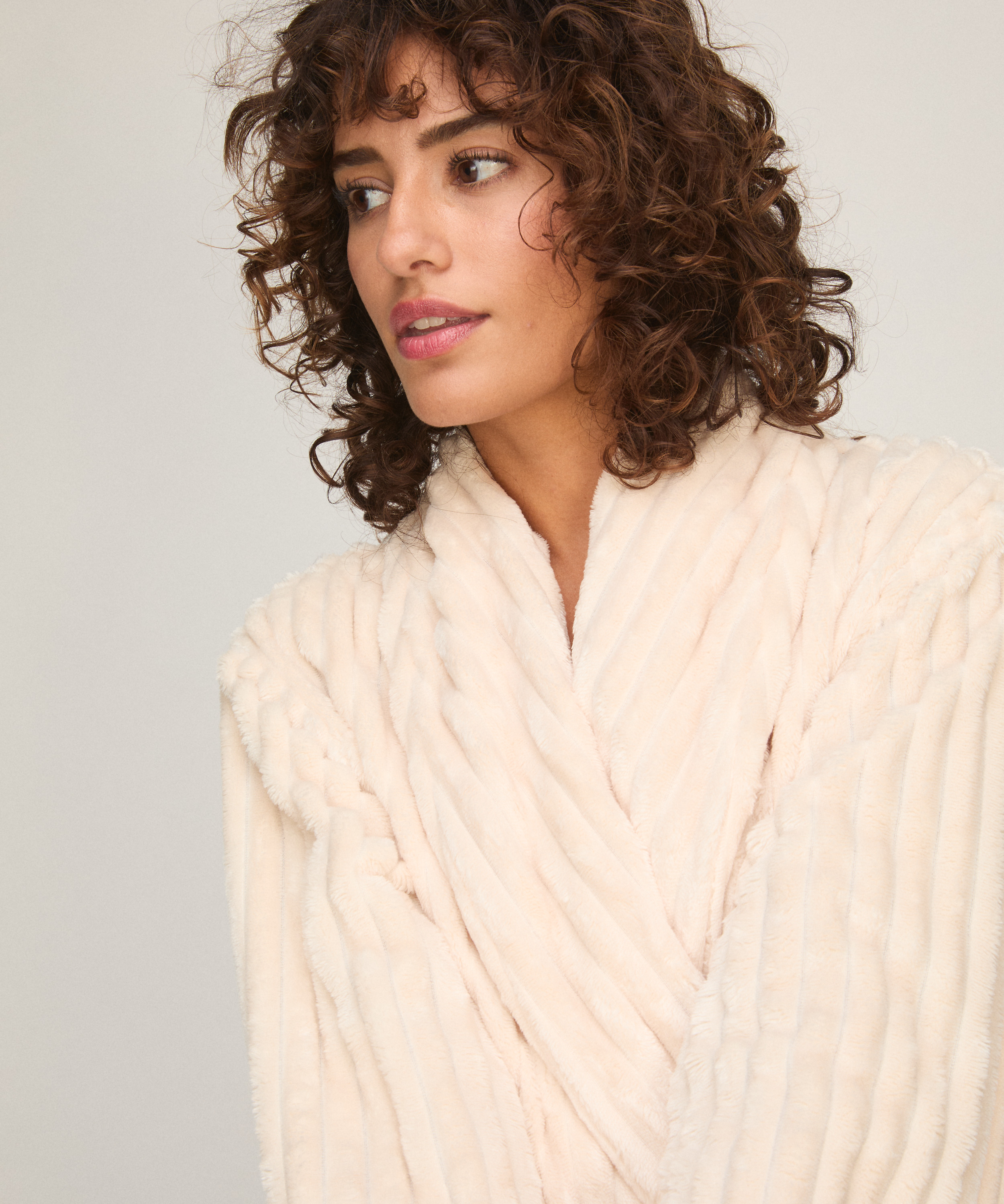 Bathrobe Jacqueared Fleece, White, main