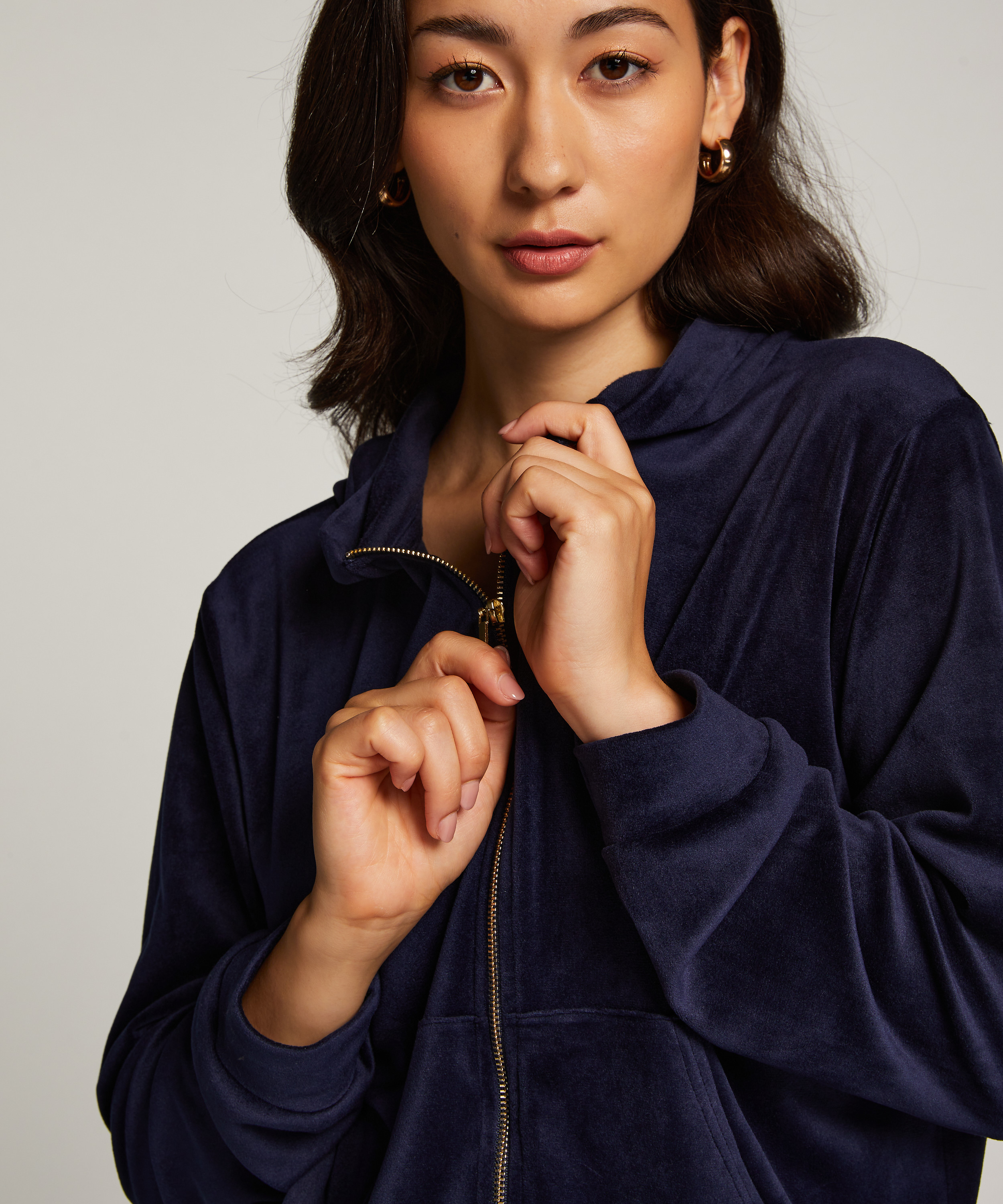 Velour hoodie jacket, Blue, main