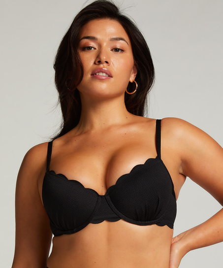 Scallop Padded Underwired Bikini Top, Black