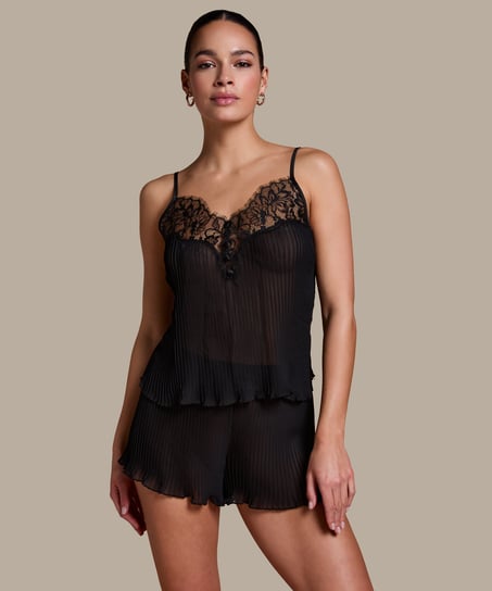 Plisse Lace Cami, Black