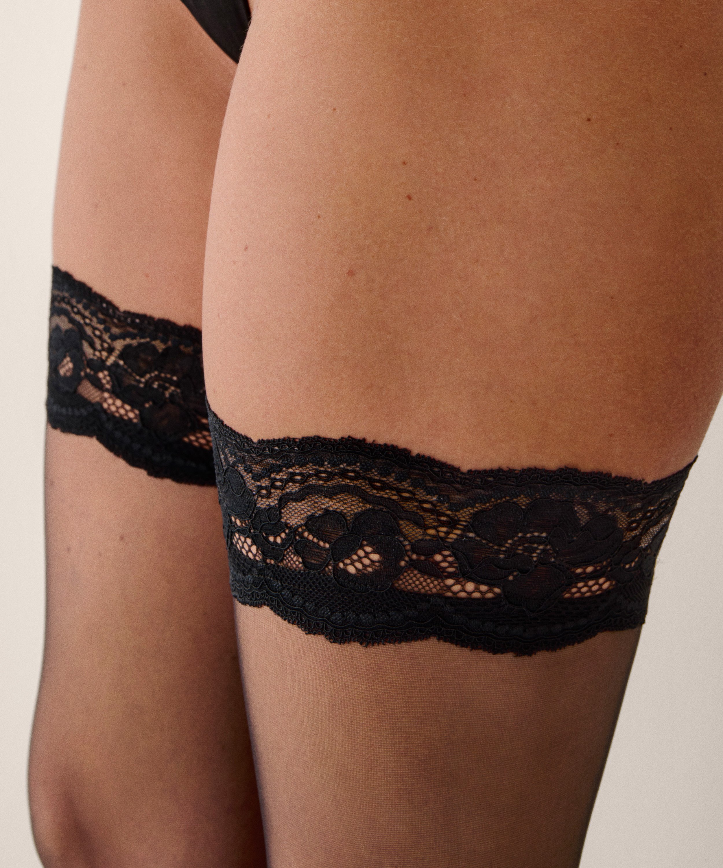 Stay Ups 15 Denier Lace Anti Ladder, Black, main
