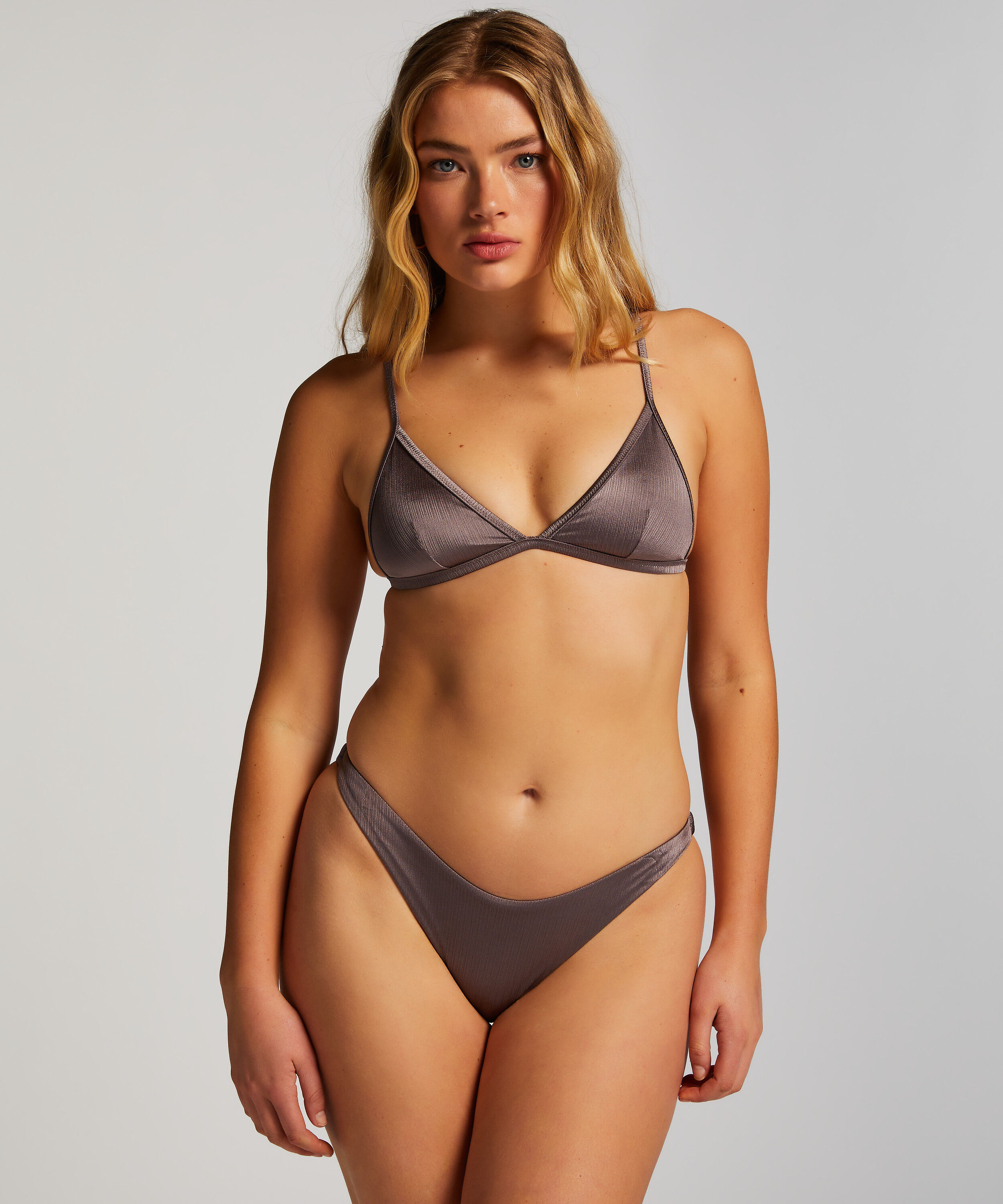 Luna High-Leg Bikini Bottoms, Gray