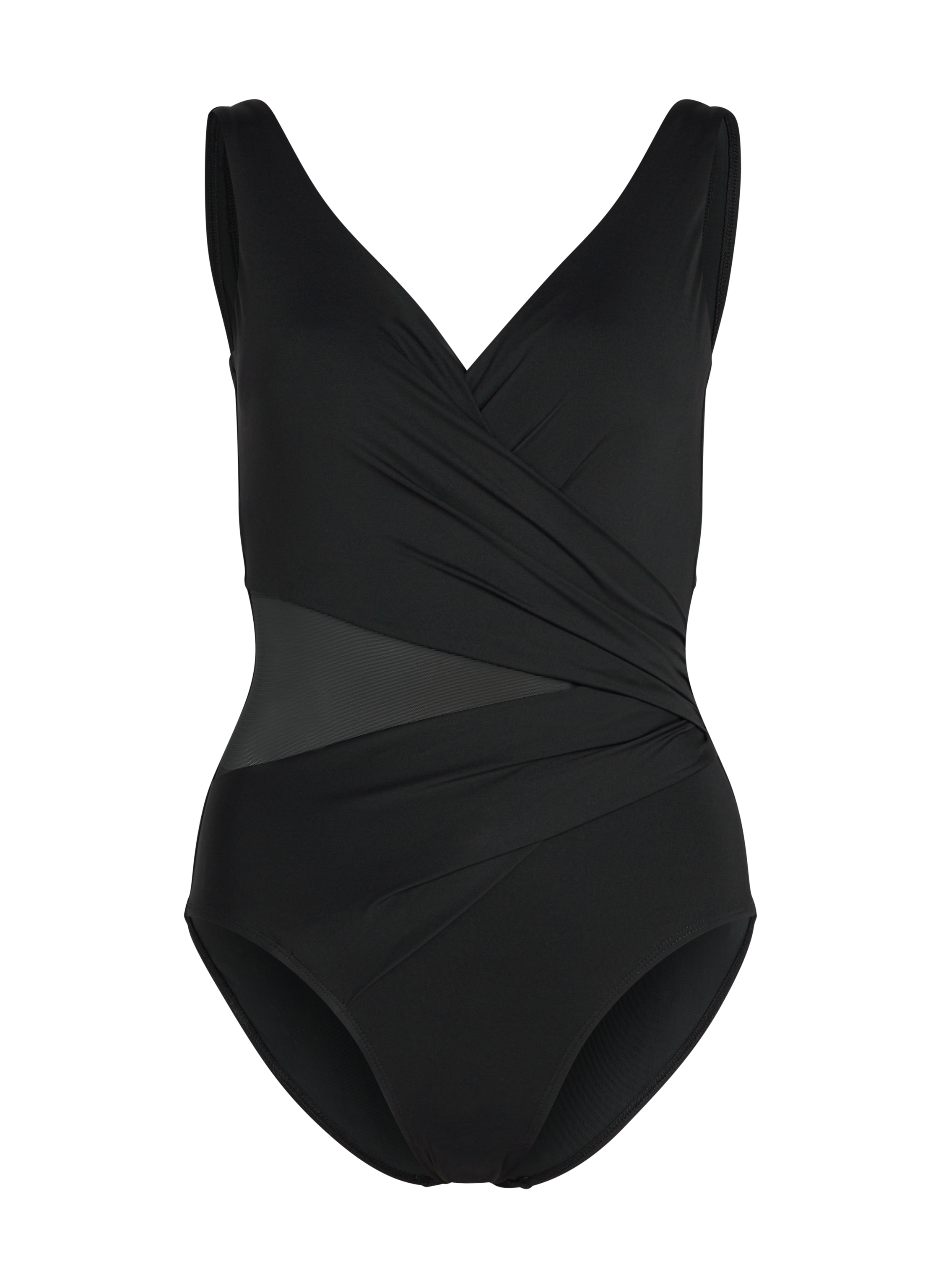 Shaping Shell Mesh Swimsuit, Black, main